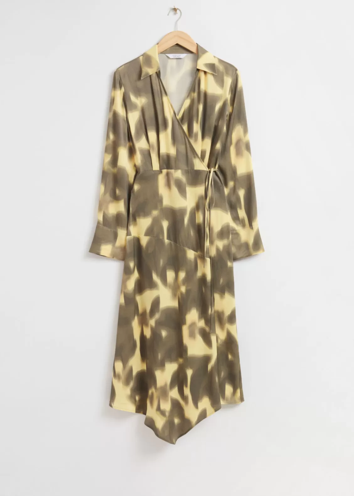 & Other Stories Dresses | Asymmetric Midi Wrap Dress Brown and Yellow