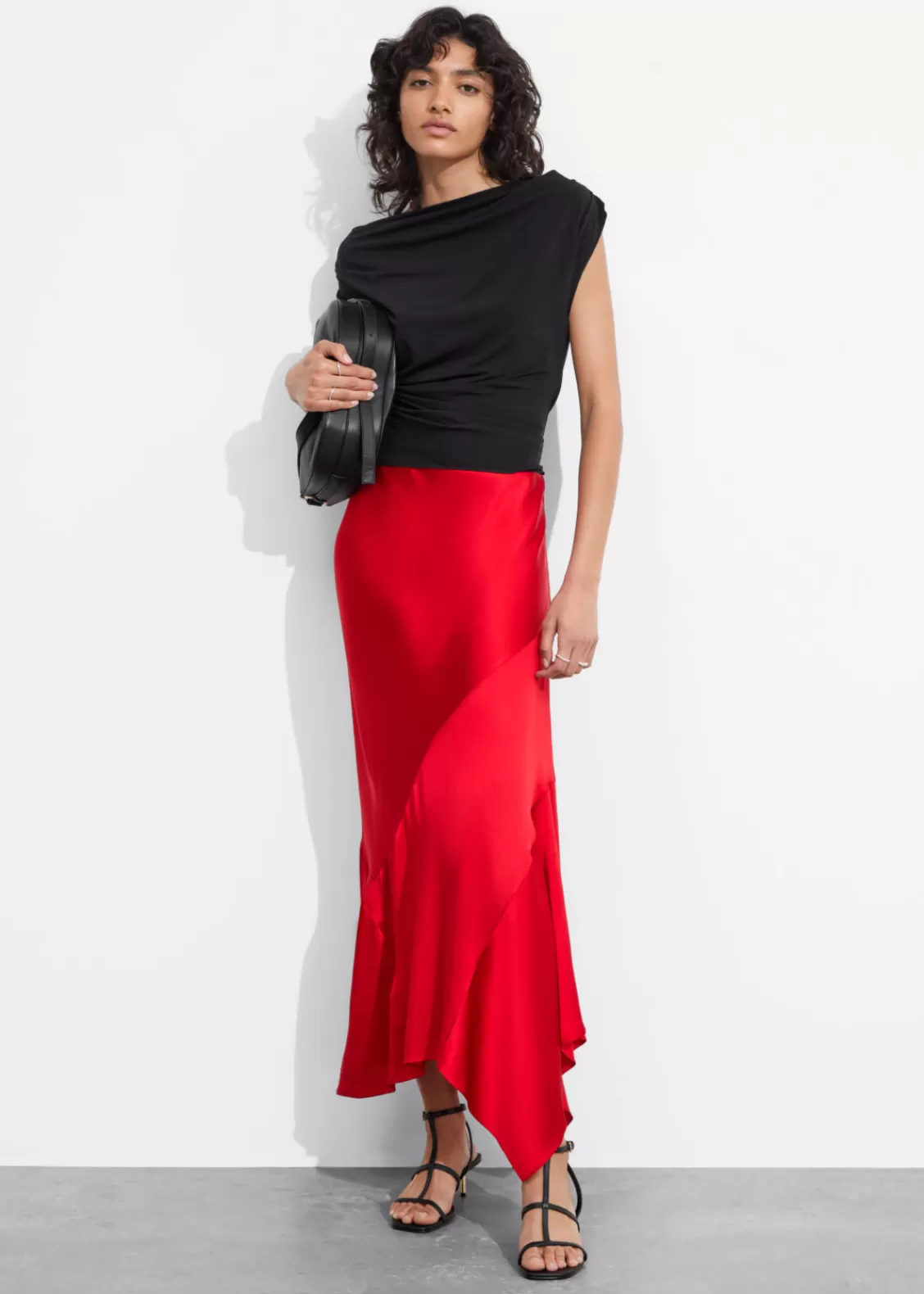 & Other Stories Skirts | Asymmetric Satin Midi Skirt Red