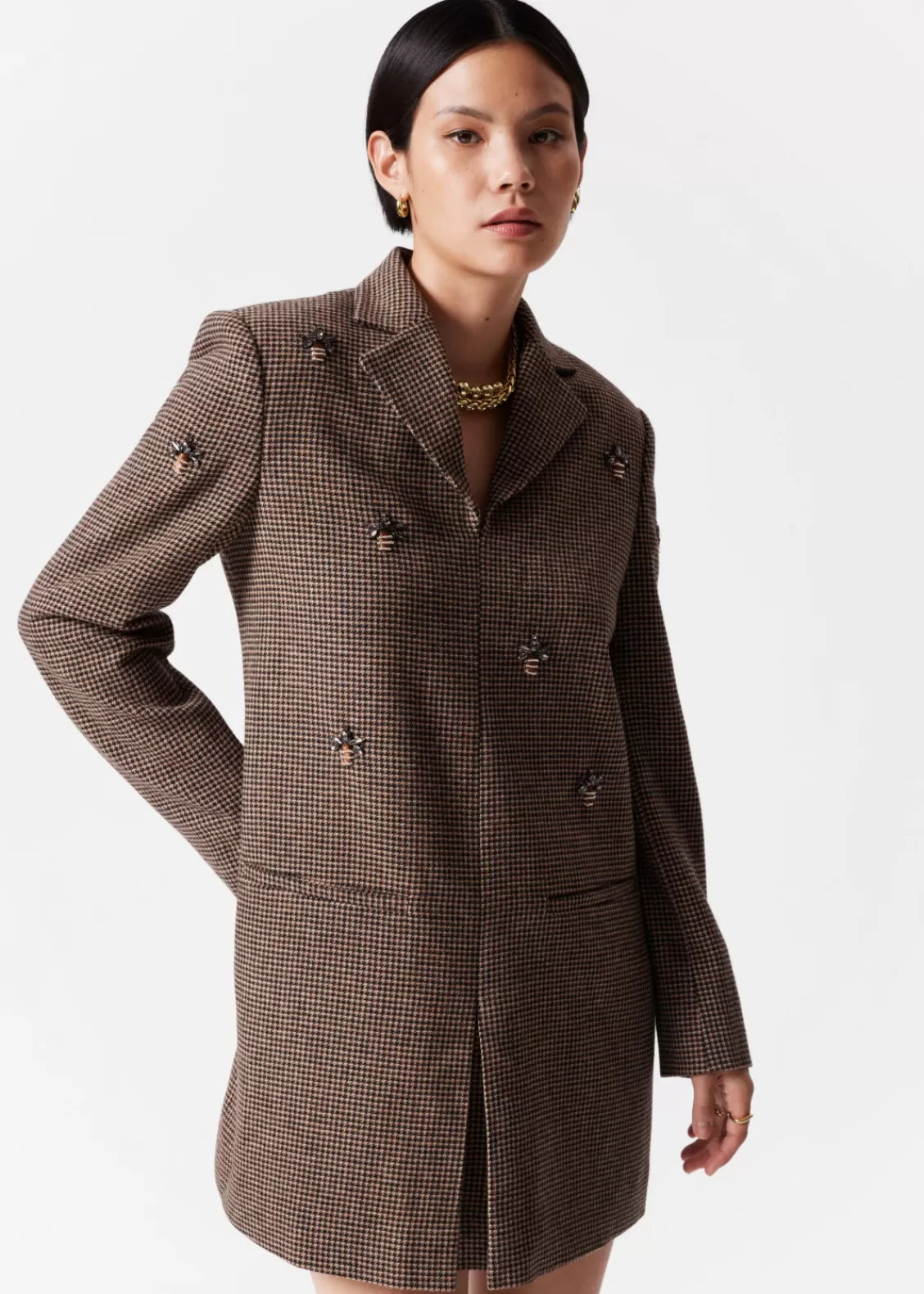 & Other Stories Dresses | Bee-Embroidered Blazer Mini Dress Brown Tweed