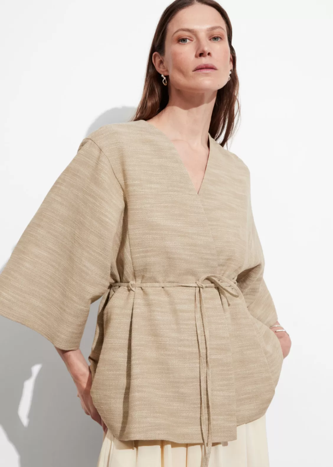 & Other Stories Outerwear | Belted Silk-Blend Jacket Beige