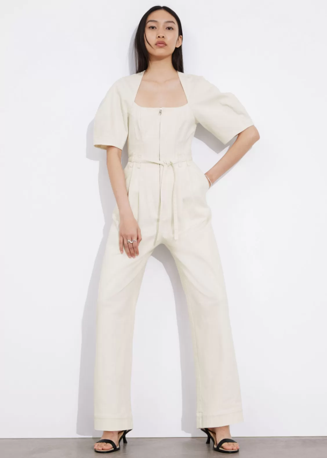 & Other Stories Jumpsuits | Belted Zip-Front Jumpsuit White