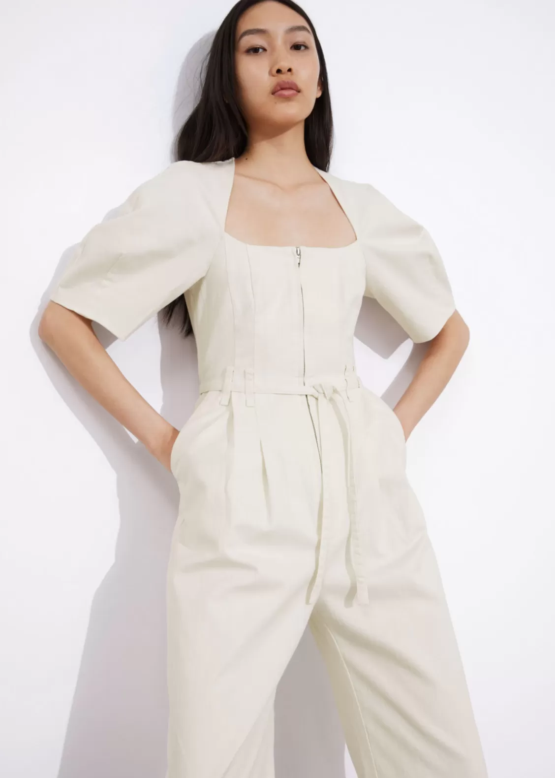 & Other Stories Jumpsuits | Belted Zip-Front Jumpsuit White