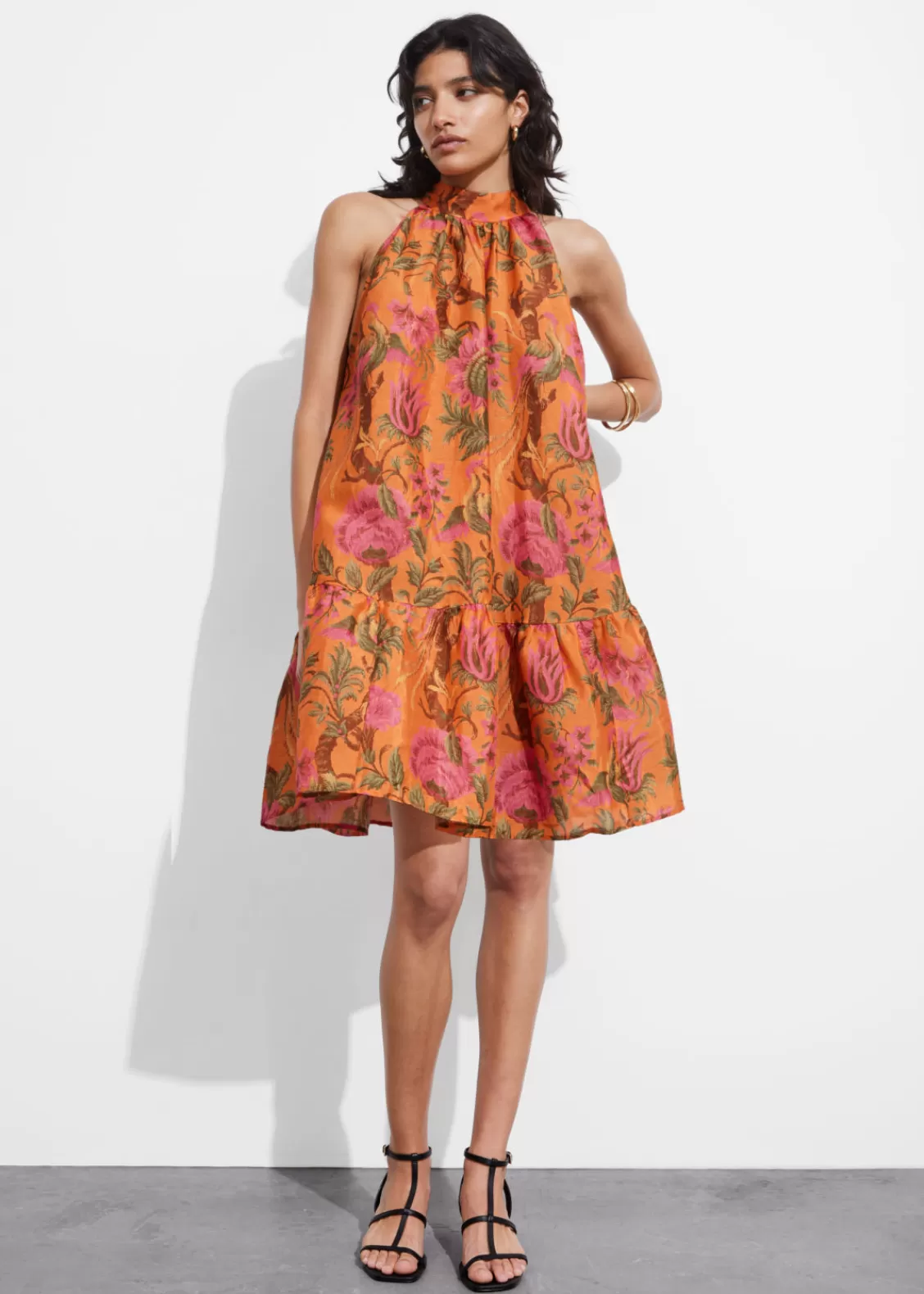 & Other Stories Dresses | Bow-Detailed Mini Dress Orange Print