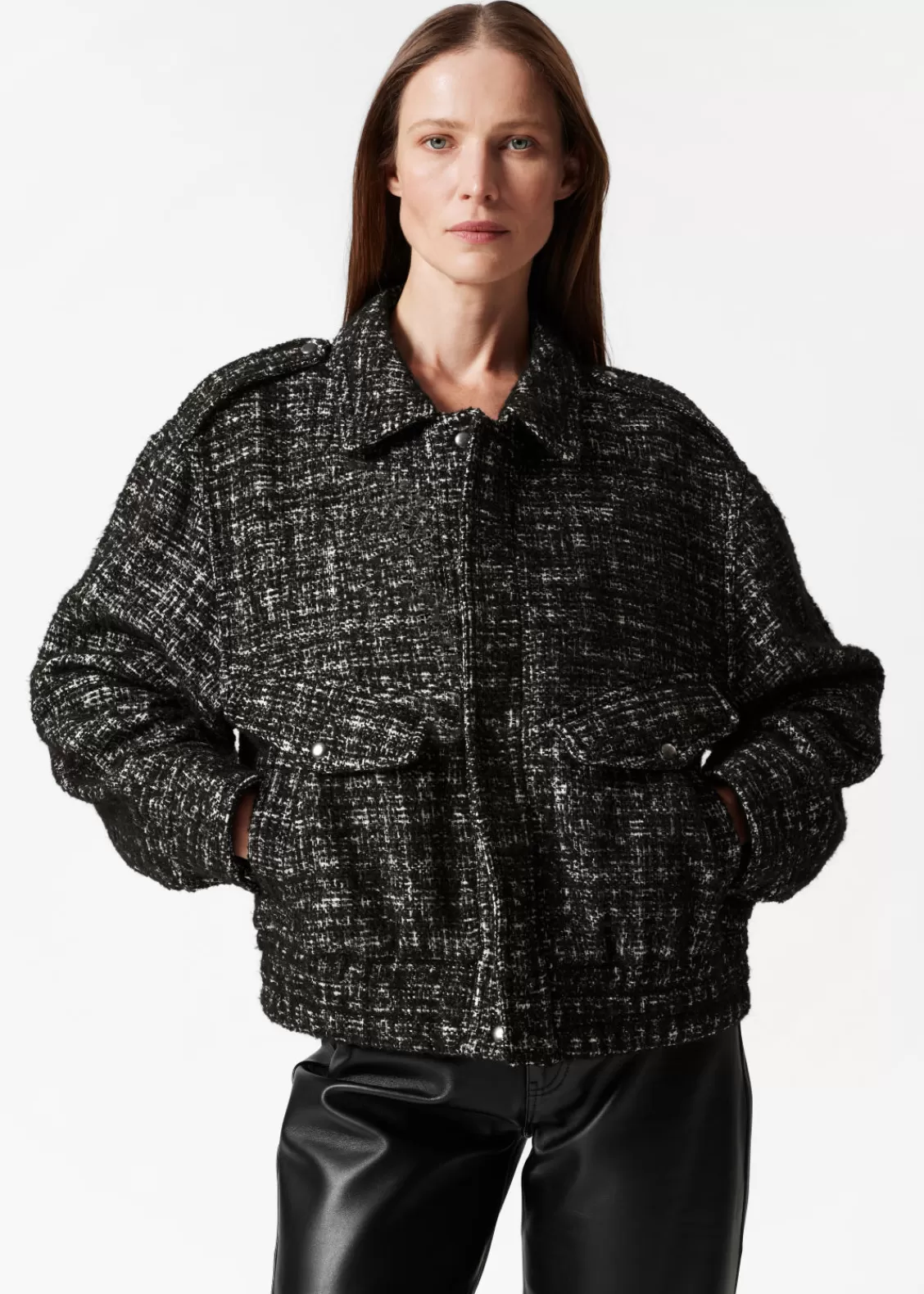 & Other Stories Outerwear | Boxy Tweed Jacket Black Tweed