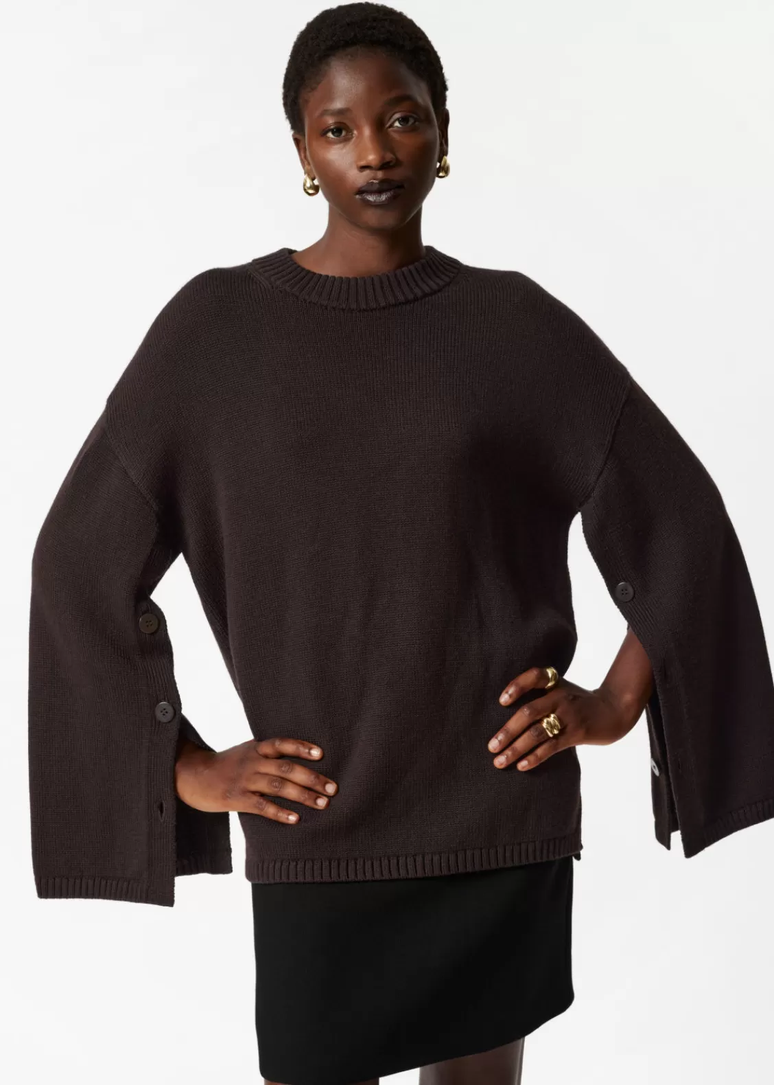 & Other Stories Sweaters & Knits | Button-Detailed Merino Sweater Dark Brown