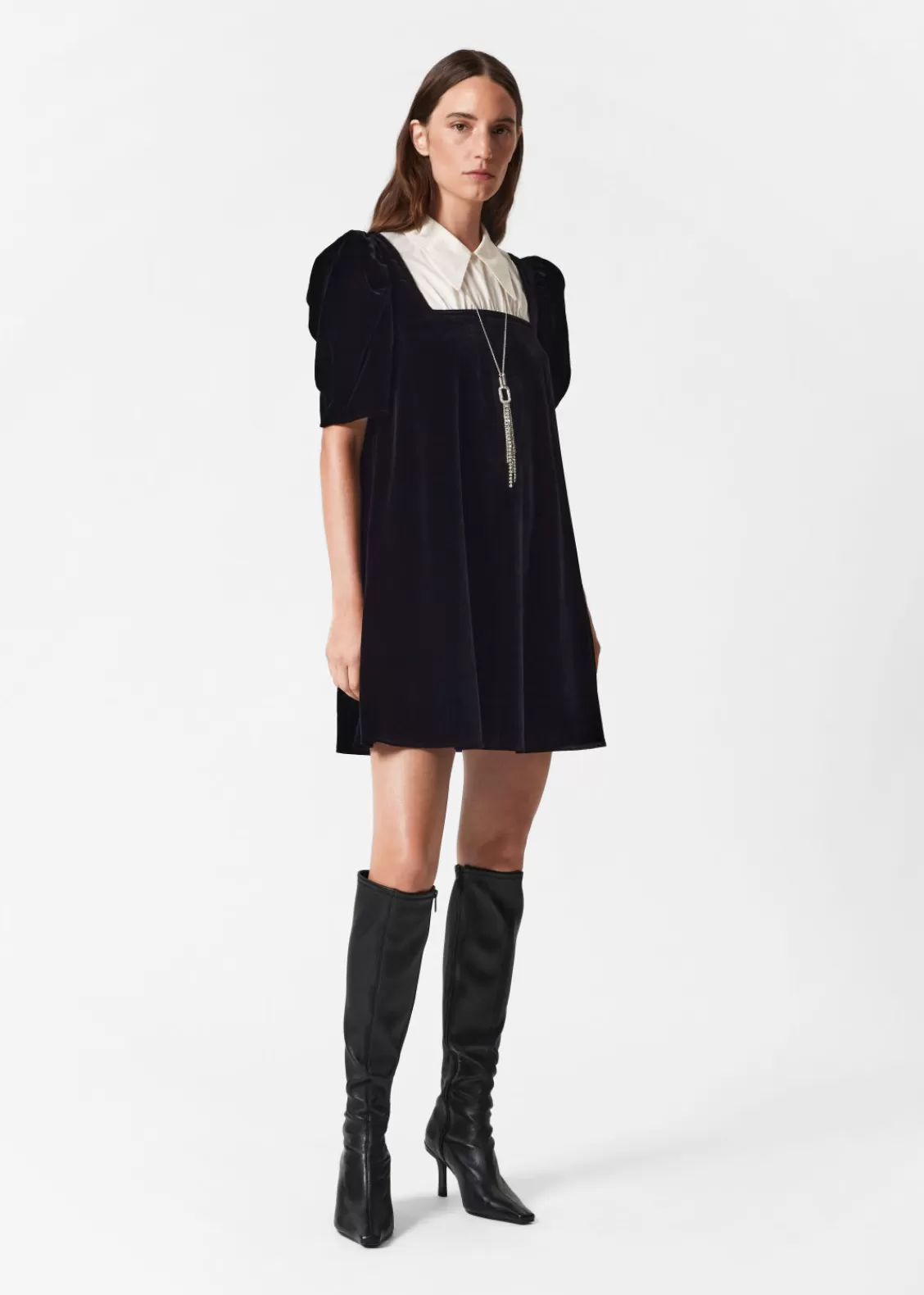 & Other Stories Dresses | Collared Velvet Mini Dress Black