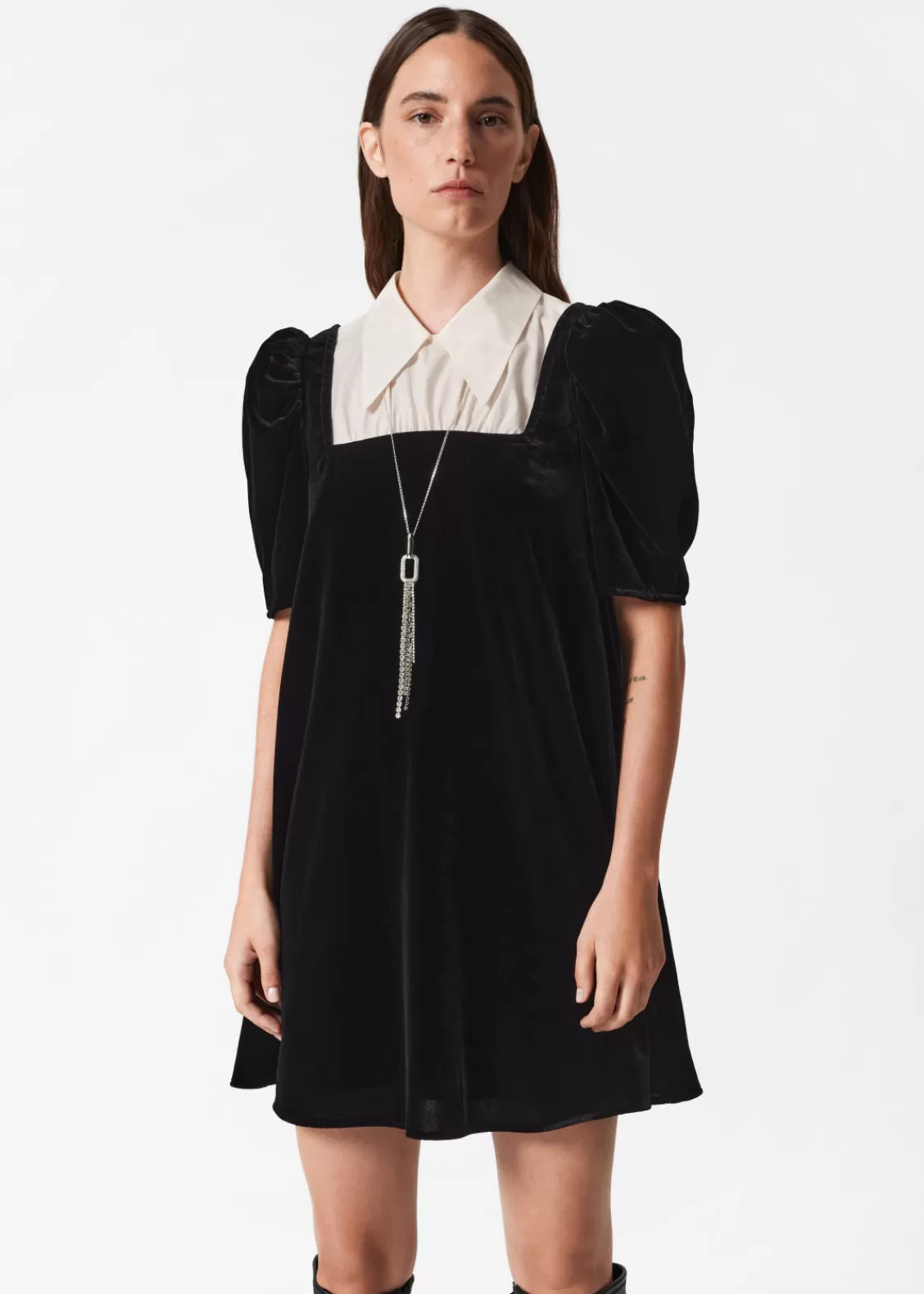 & Other Stories Dresses | Collared Velvet Mini Dress Black