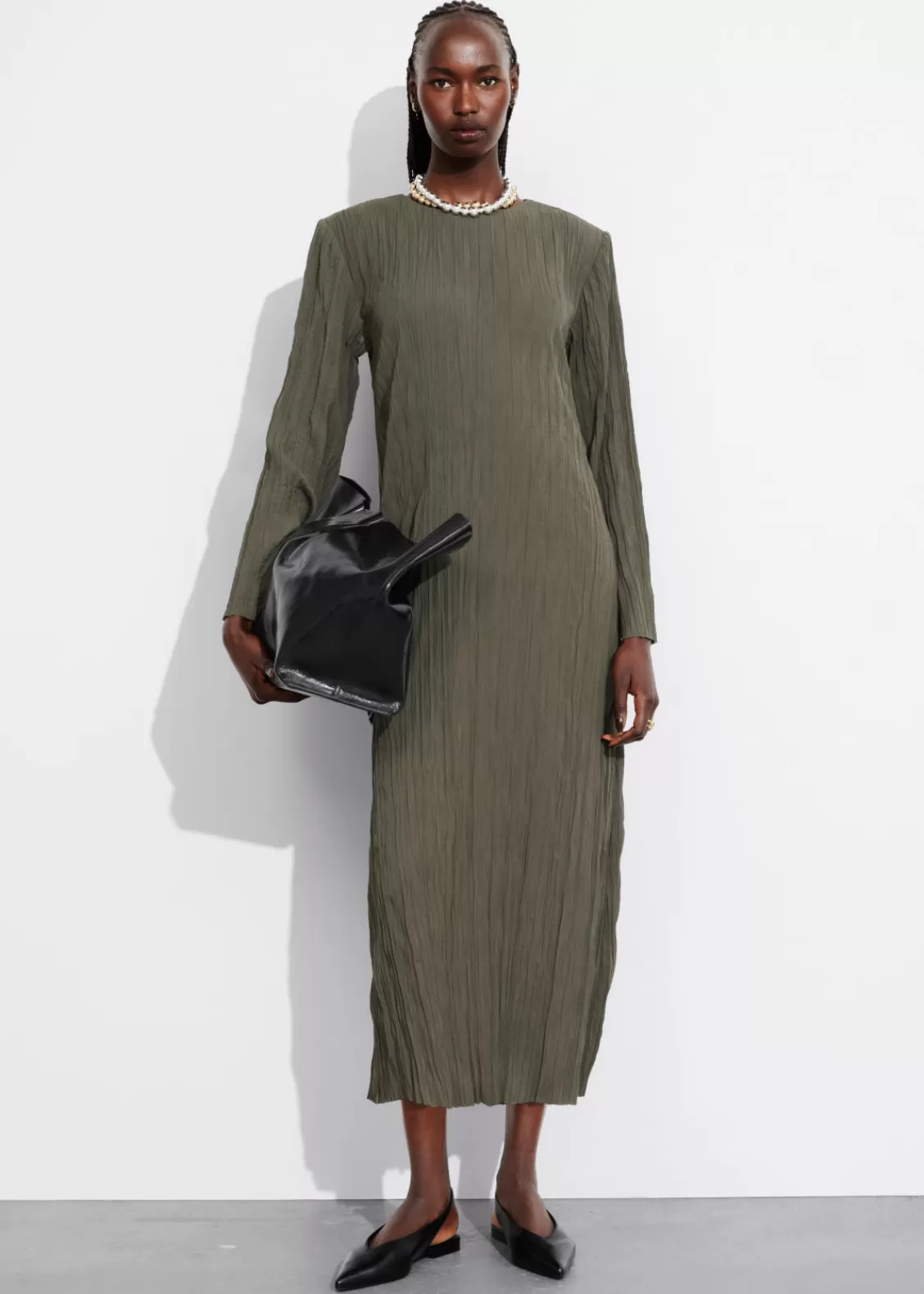 & Other Stories Dresses | Crinkled Midi Dress Khaki