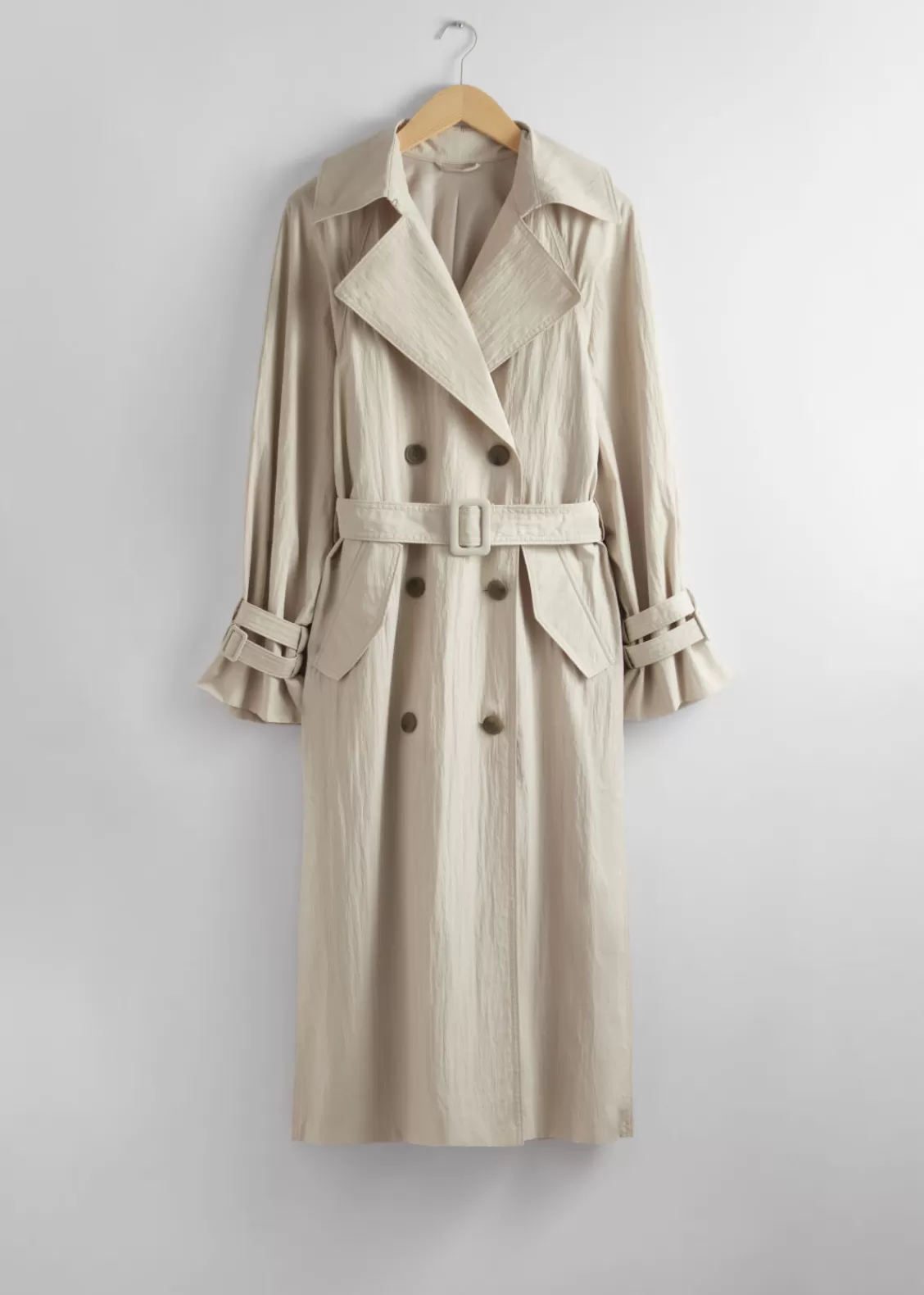 & Other Stories Outerwear | Crinkle-Effect Trench Coat Beige