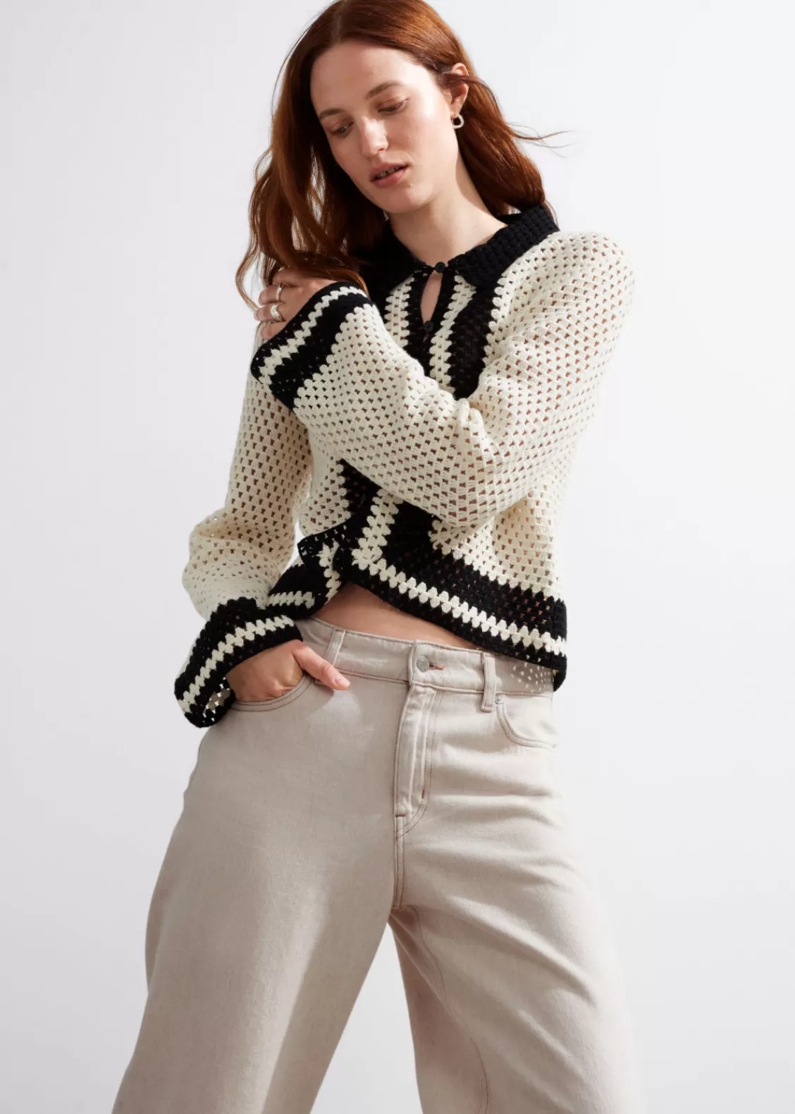 & Other Stories Sweaters & Knits | Crocheted Cardigan Cream/Black