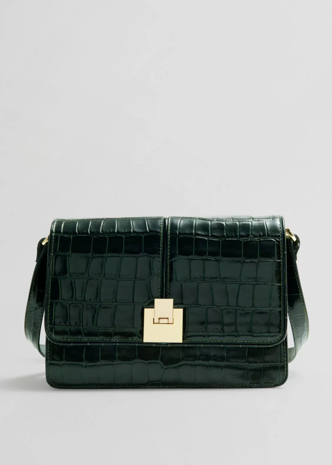 & Other Stories Shoulder Bags | Croco Leather Bag Dark Green