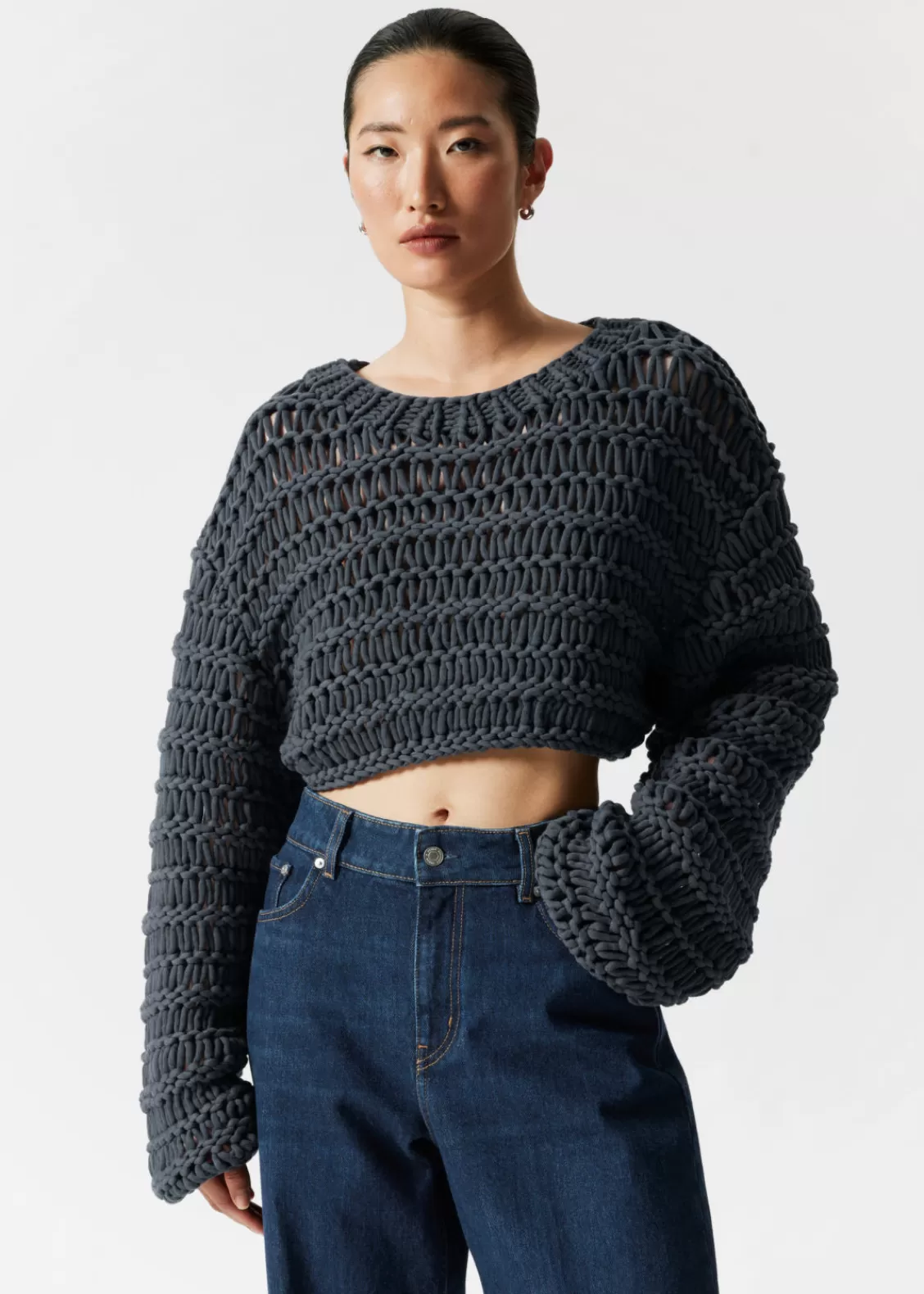 & Other Stories Sweaters & Knits | Cropped Open-Stitch Jumper Navy