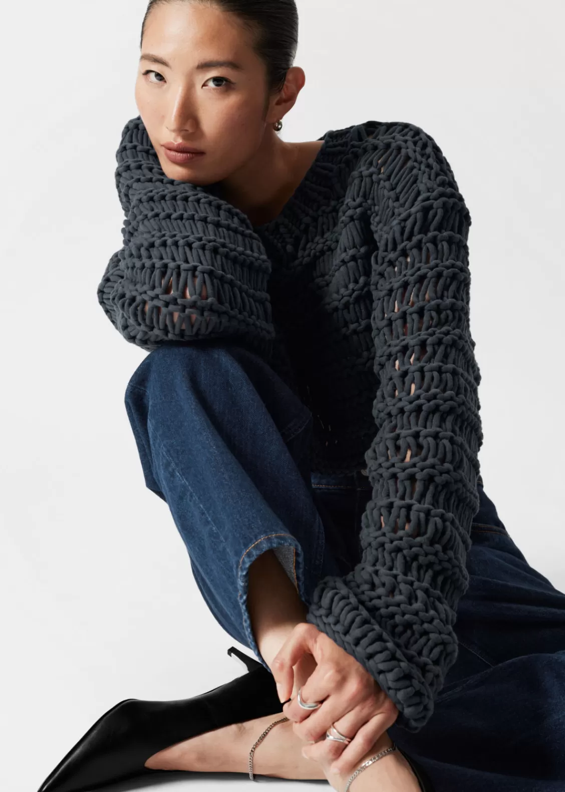 & Other Stories Sweaters & Knits | Cropped Open-Stitch Jumper Navy