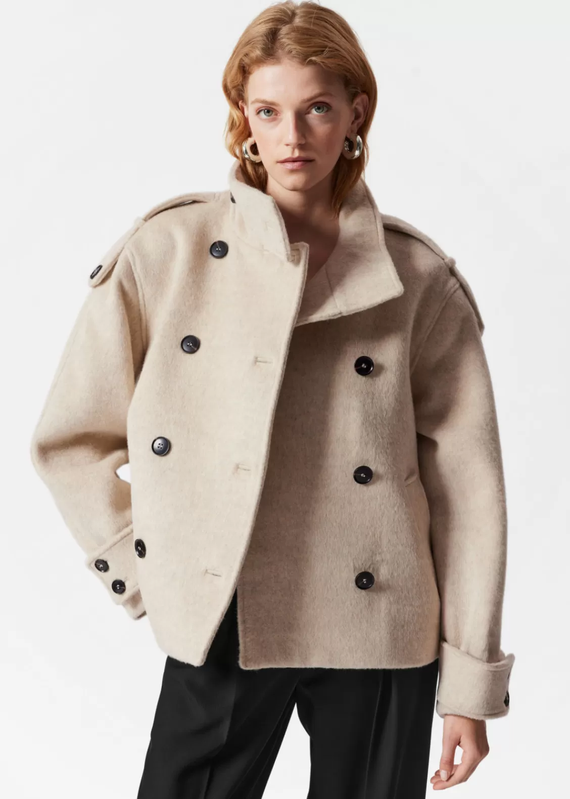 & Other Stories Outerwear | Double-Breasted Wool Jacket Light Beige