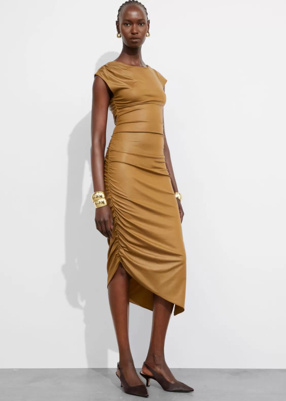 & Other Stories Dresses | Draped Midi Dress Mustard