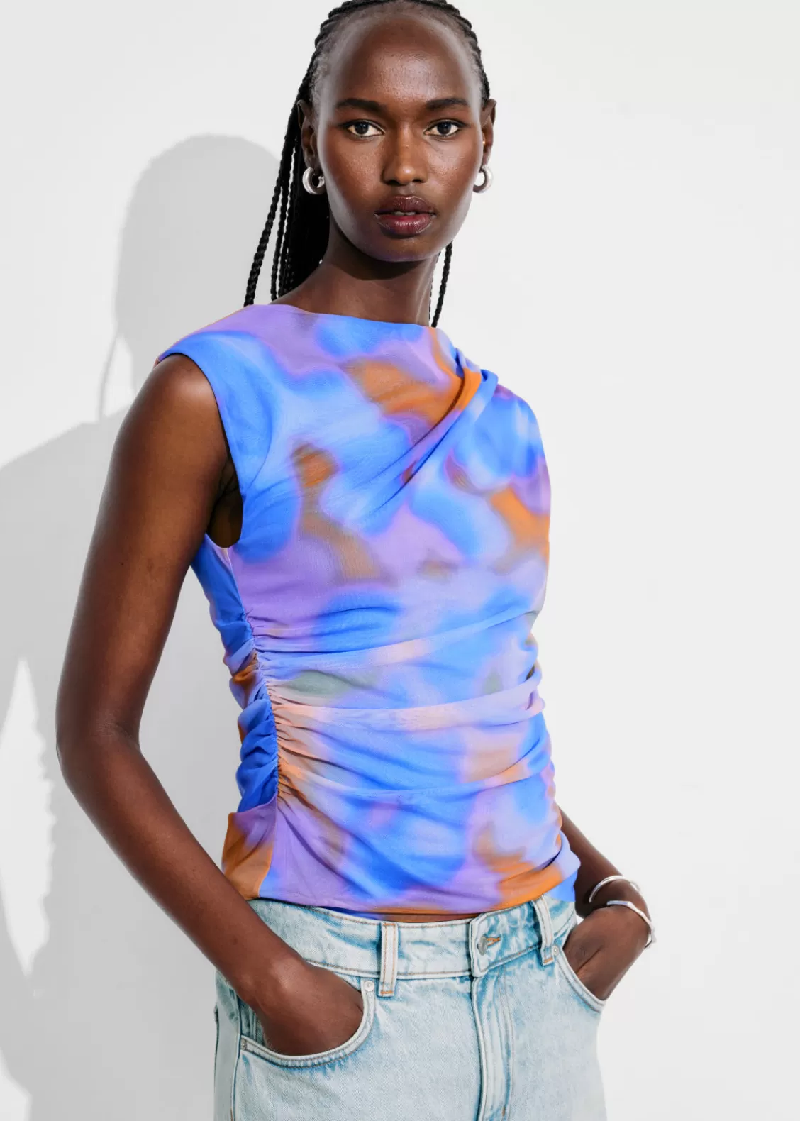 & Other Stories Tops | Draped Printed Top Blue Print