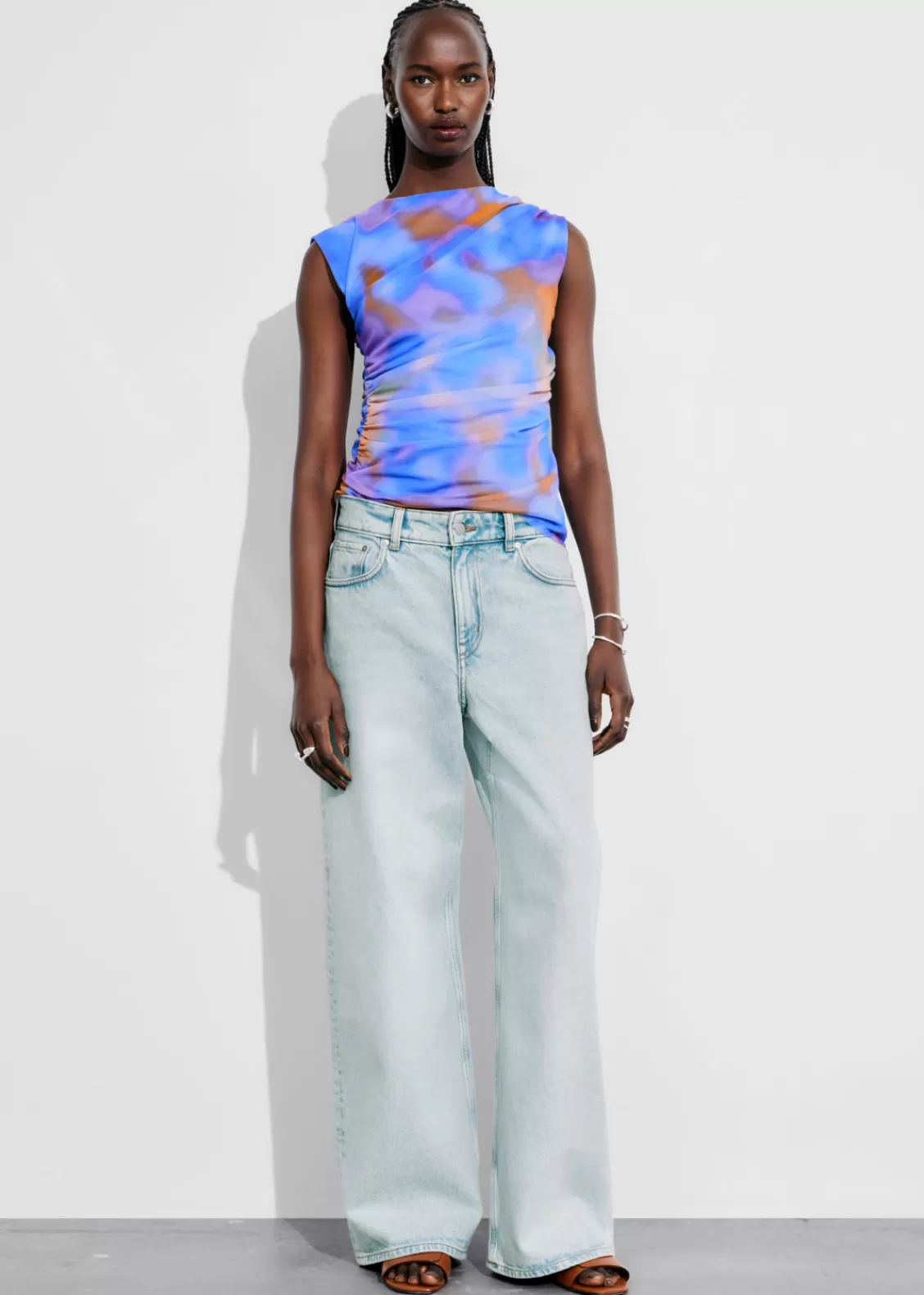 & Other Stories Tops | Draped Printed Top Blue Print