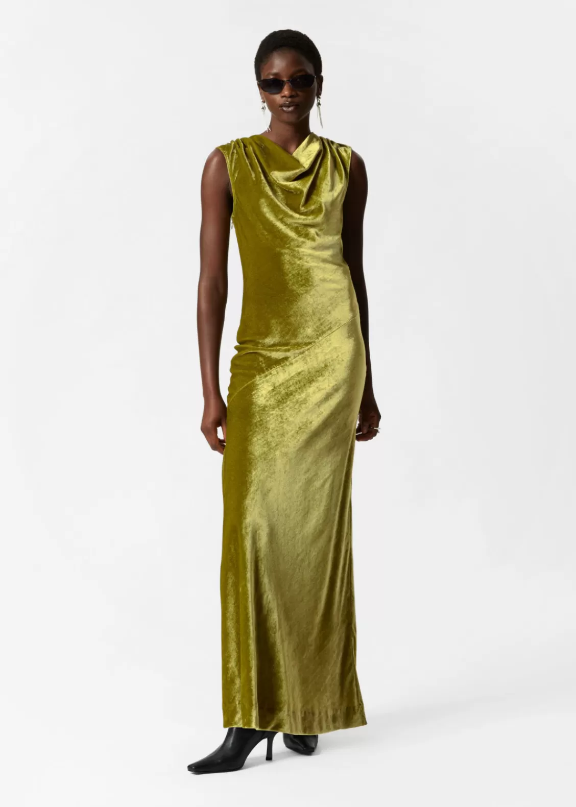 & Other Stories Dresses | Draped Velvet Maxi Dress Olive