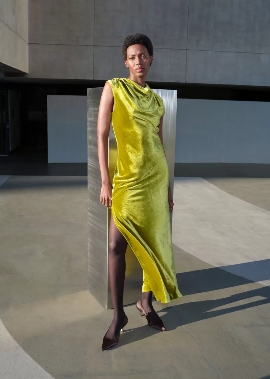 & Other Stories Dresses | Draped Velvet Maxi Dress Olive