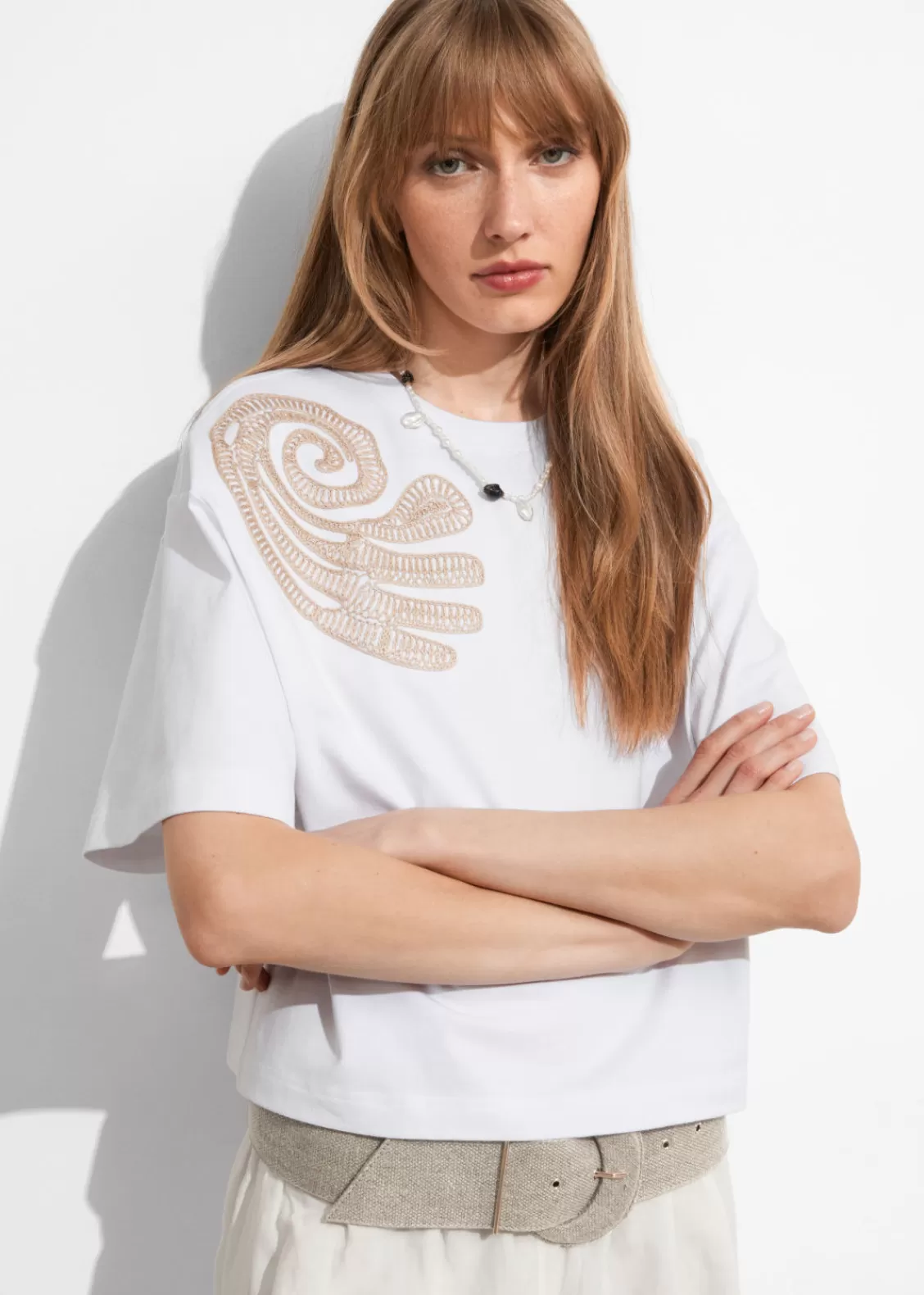 & Other Stories Tops | Embroidered Boxy T-Shirt White