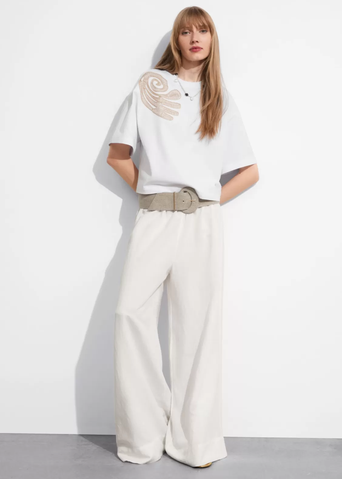 & Other Stories Tops | Embroidered Boxy T-Shirt White