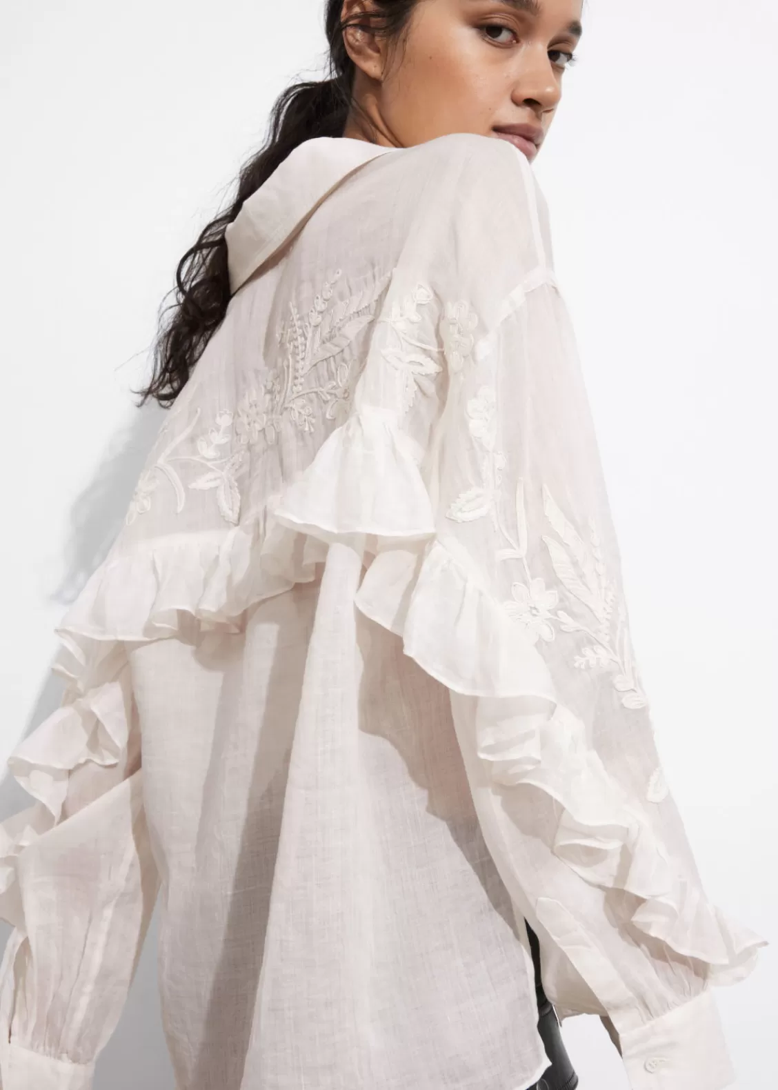 & Other Stories Blouses & Shirts | Embroidered Frill-Trimmed Shirt White