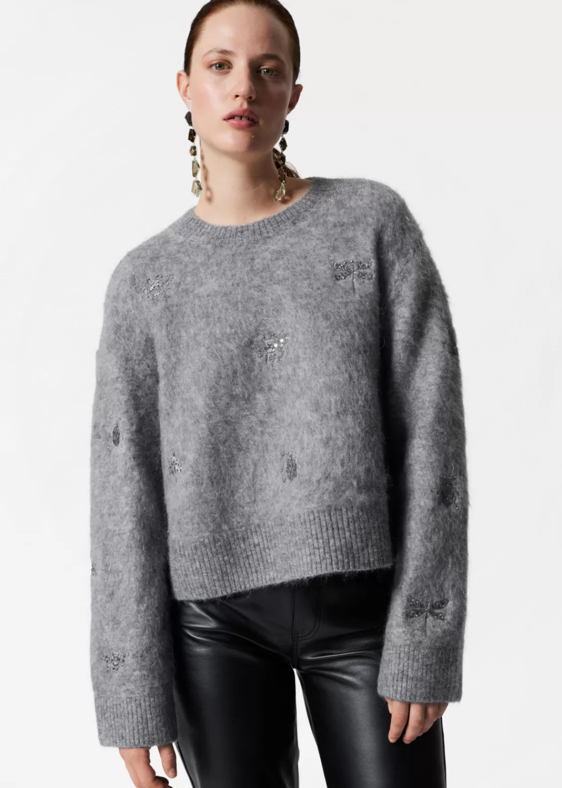 & Other Stories Sweaters & Knits | Embroidered Merino-Blend Jumper Grey