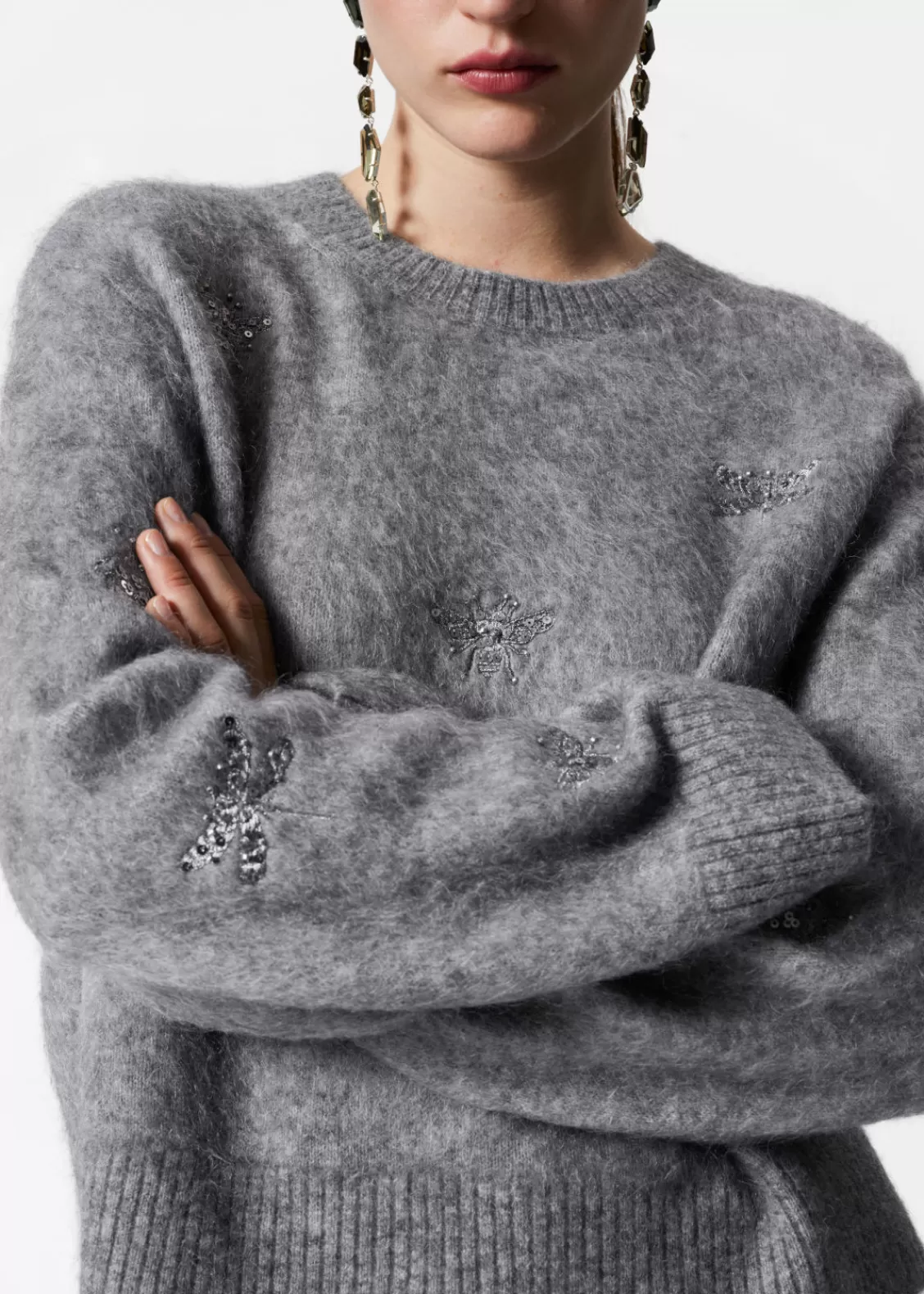 & Other Stories Sweaters & Knits | Embroidered Merino-Blend Jumper Grey