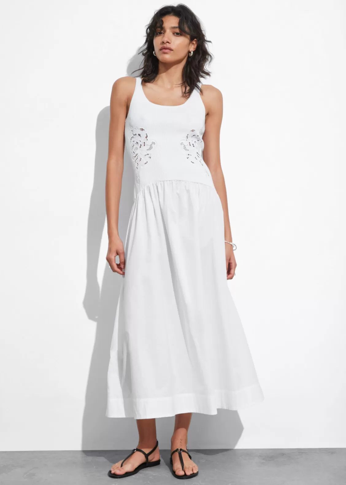 & Other Stories Dresses | Embroidered Tank Midi Dress