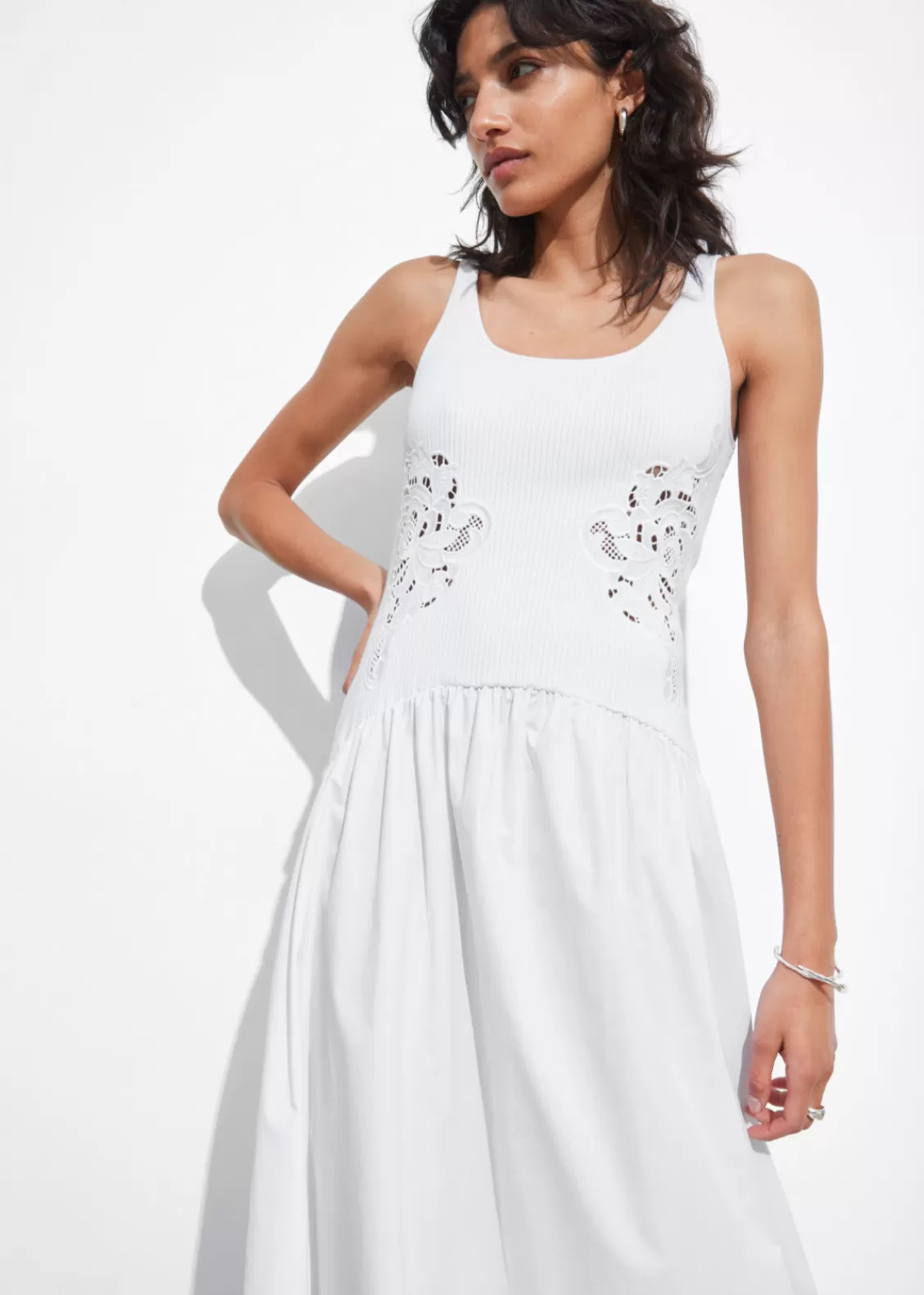 & Other Stories Dresses | Embroidered Tank Midi Dress