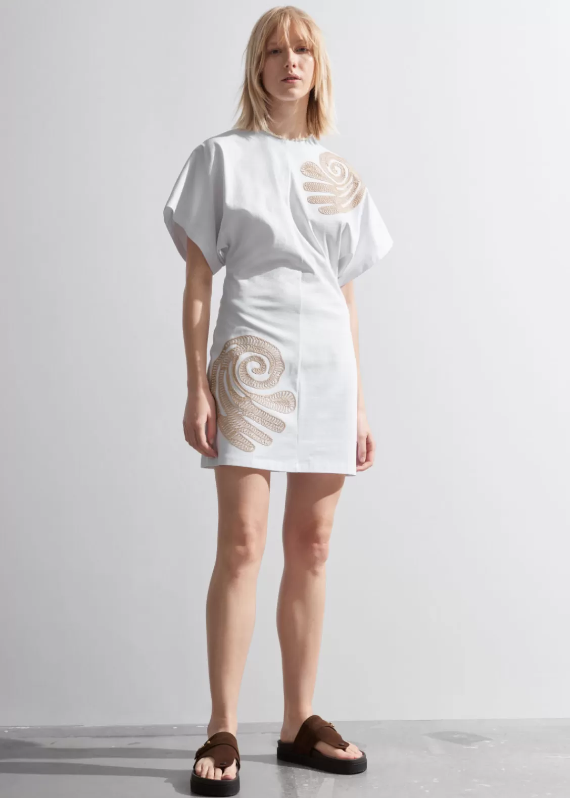 & Other Stories Dresses | Embroidered T-Shirt Mini Dress White