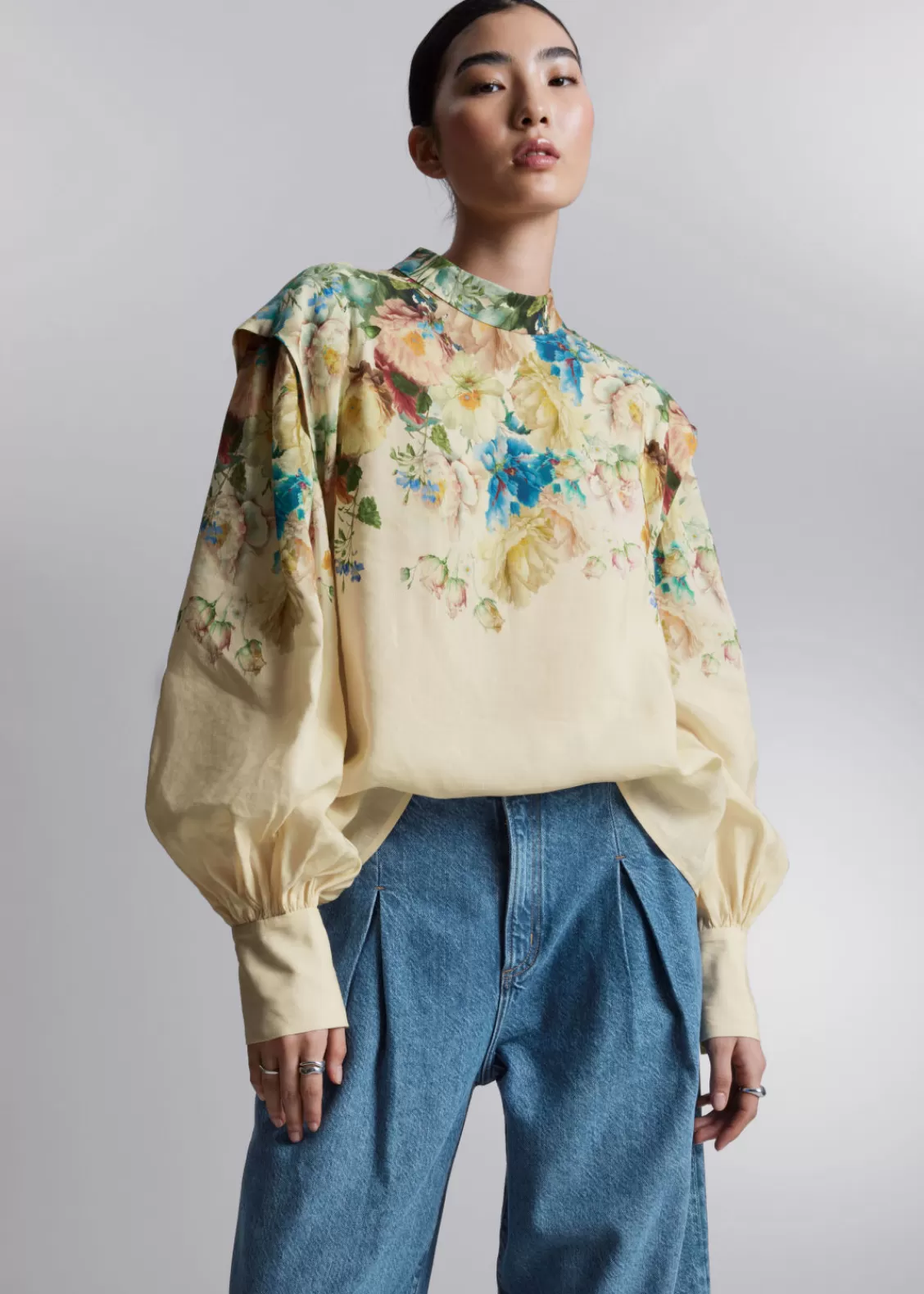 & Other Stories Blouses & Shirts | Extended-Shoulder Blouse Cream/Turquoise/Pink