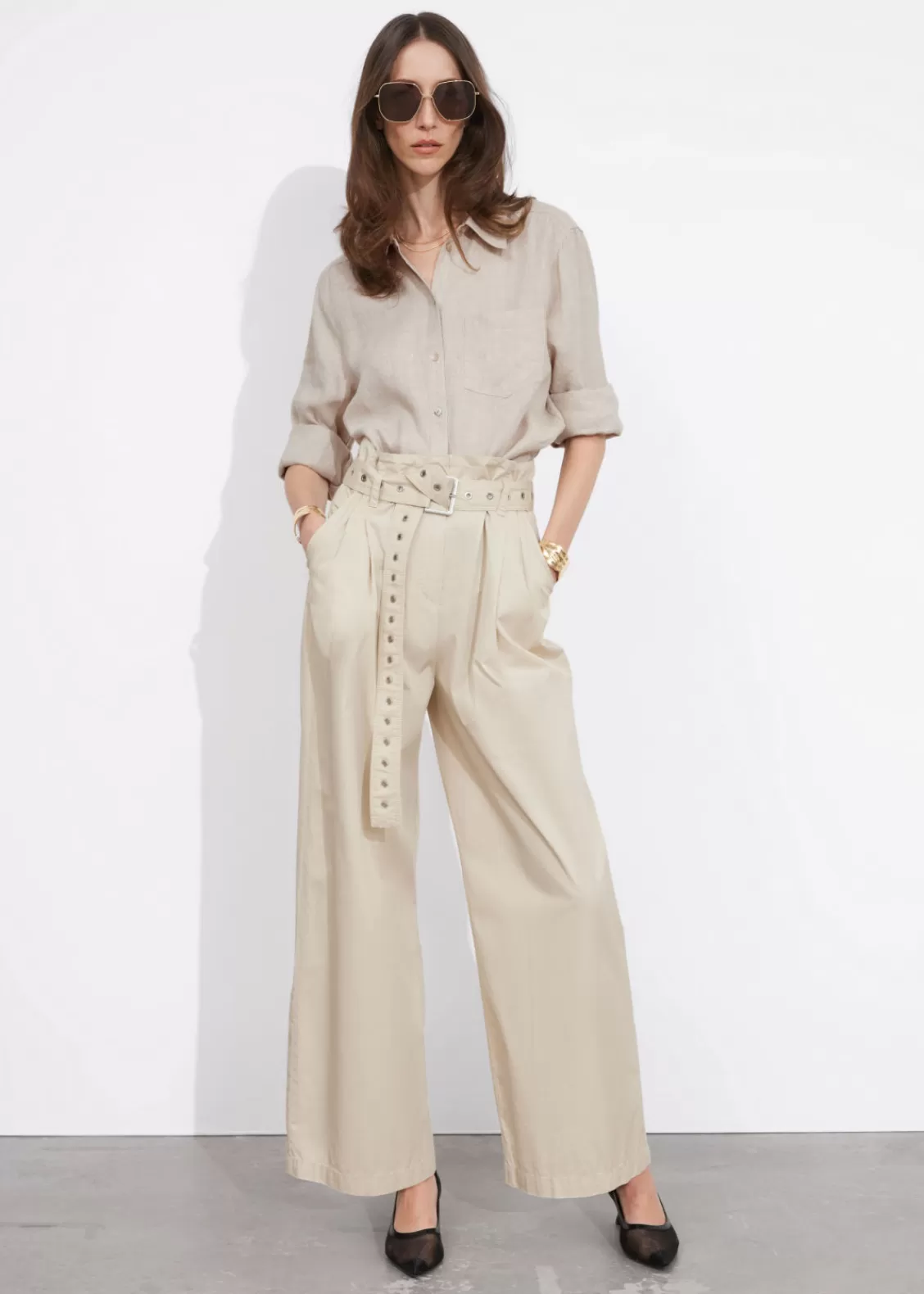 & Other Stories Pants | Eyelet-Belt Paperbag Trousers