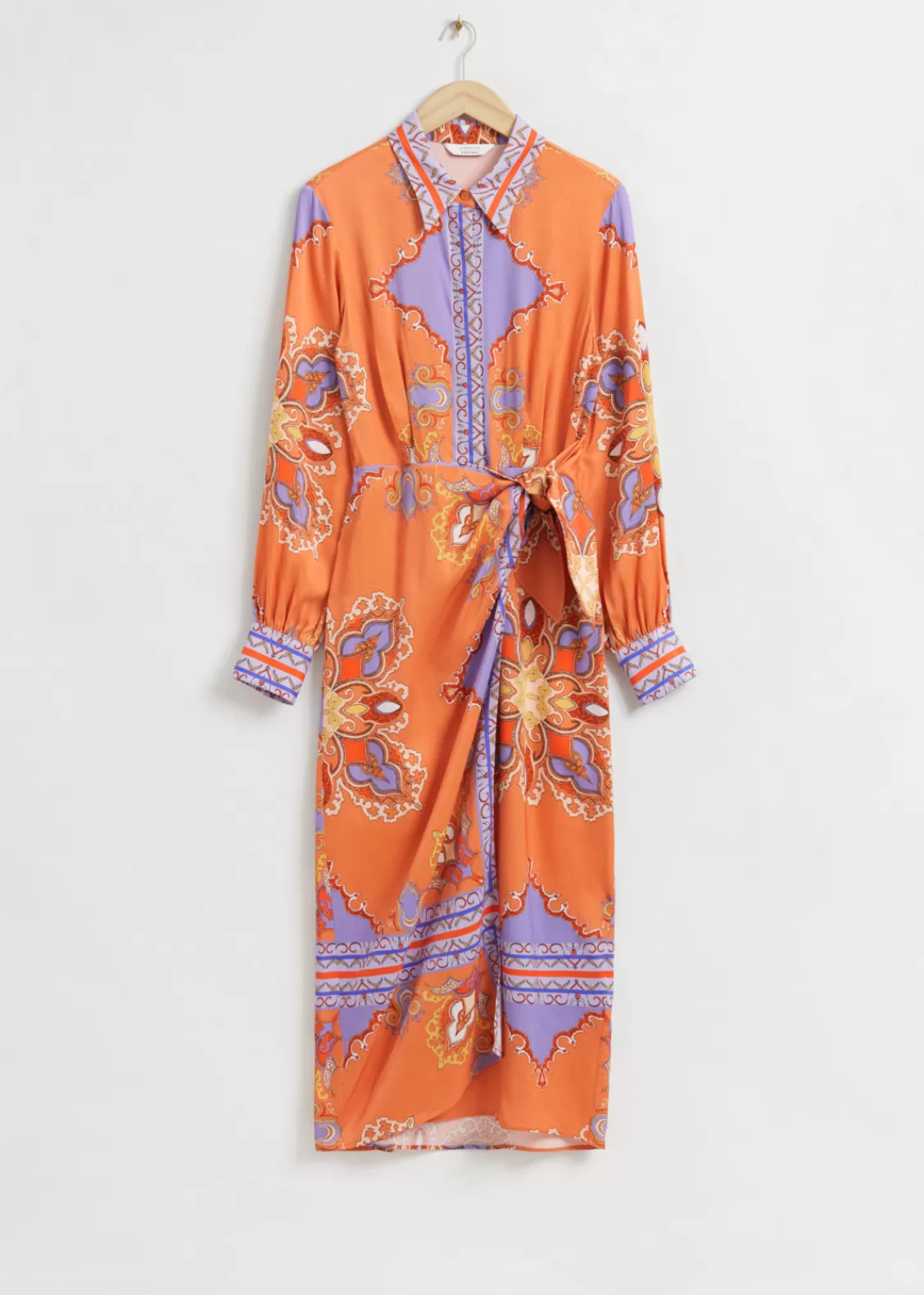 & Other Stories Dresses | Faux Wrap Midi Shirt Dress Printed Orange