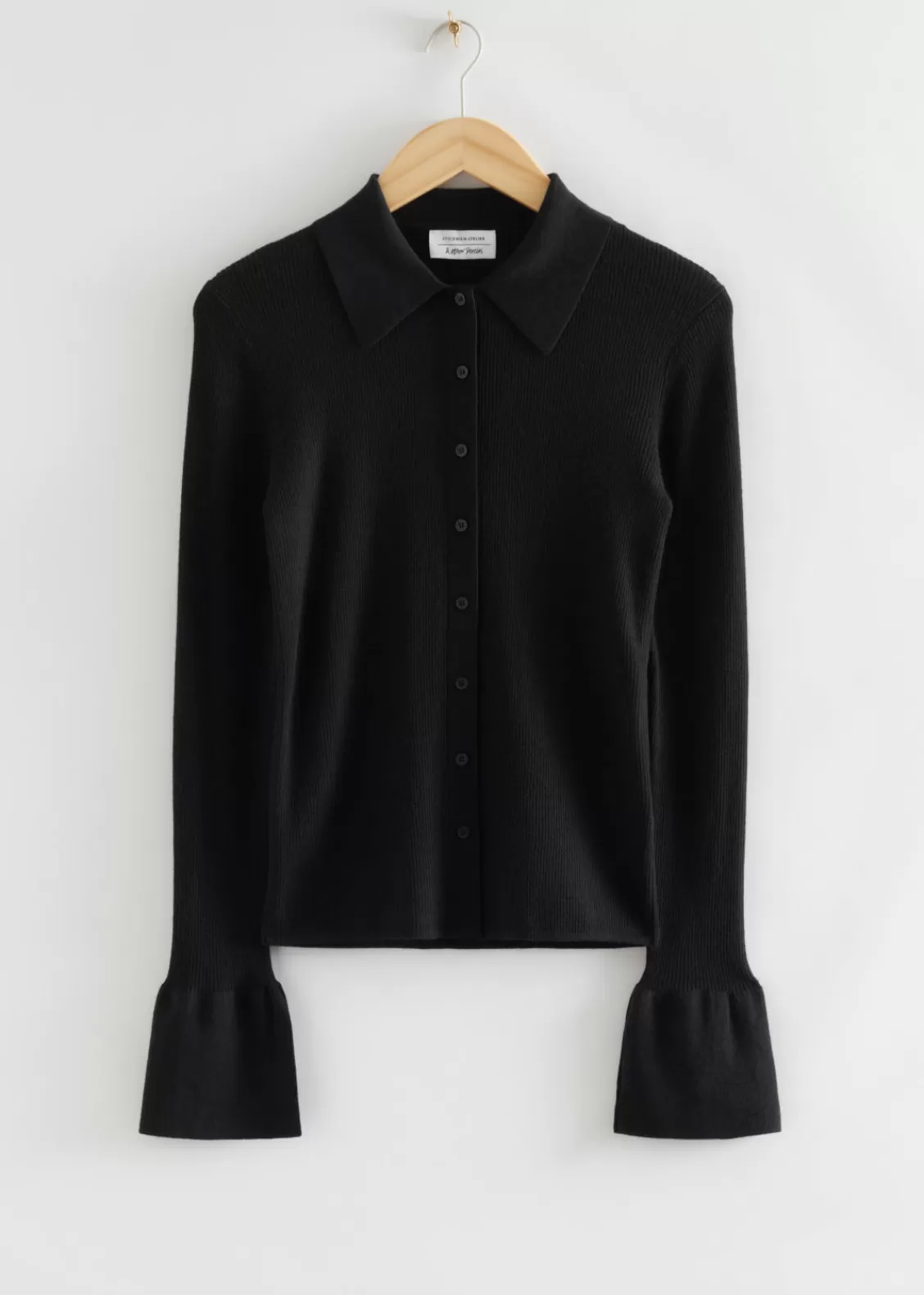 & Other Stories Tops | Blouses & Shirts | Fitted Ribbed Wool Shirt Black