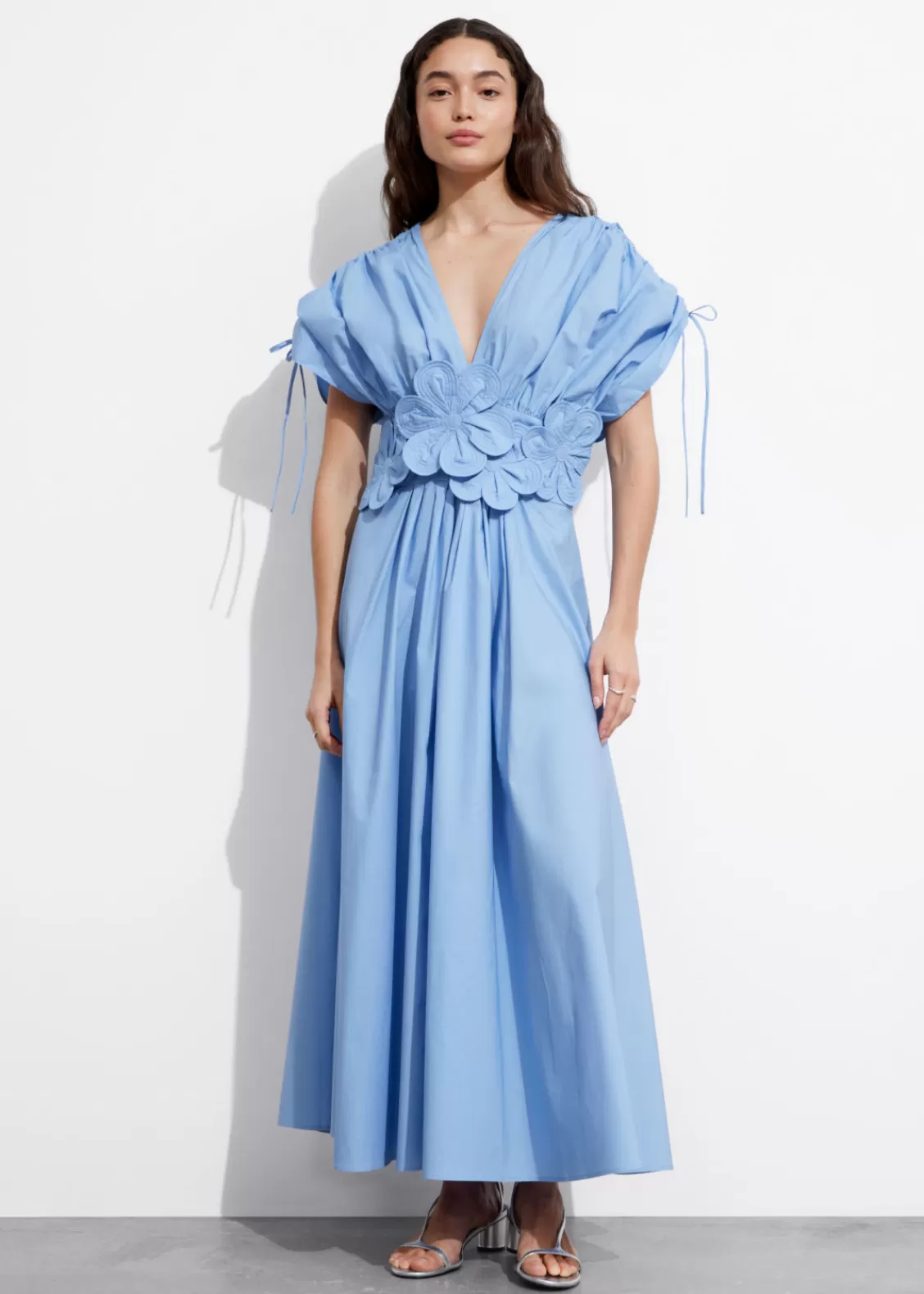 & Other Stories Dresses | Floral Appliqué Midi Dress Light Blue