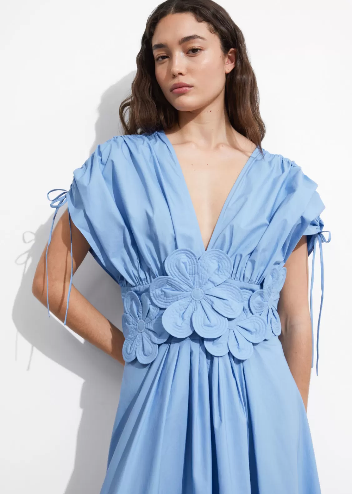 & Other Stories Dresses | Floral Appliqué Midi Dress Light Blue