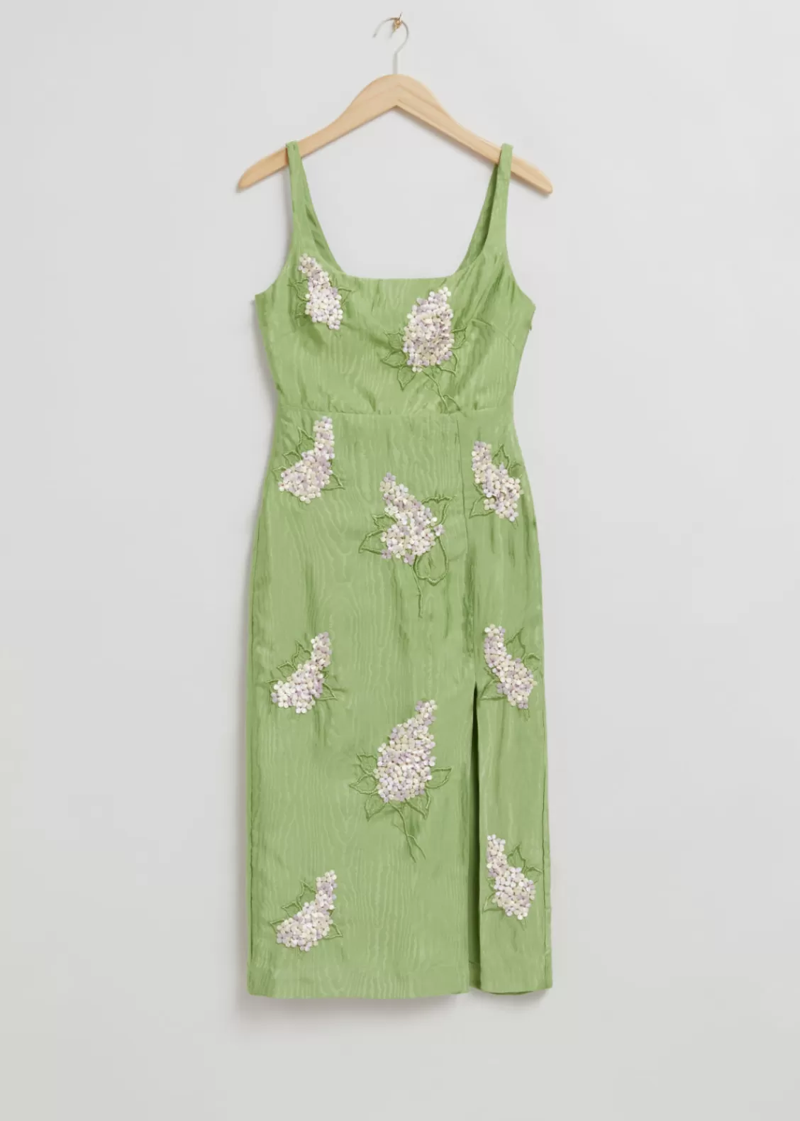 & Other Stories Dresses | Floral Embroidered Midi Dress Green Floral Embellishment