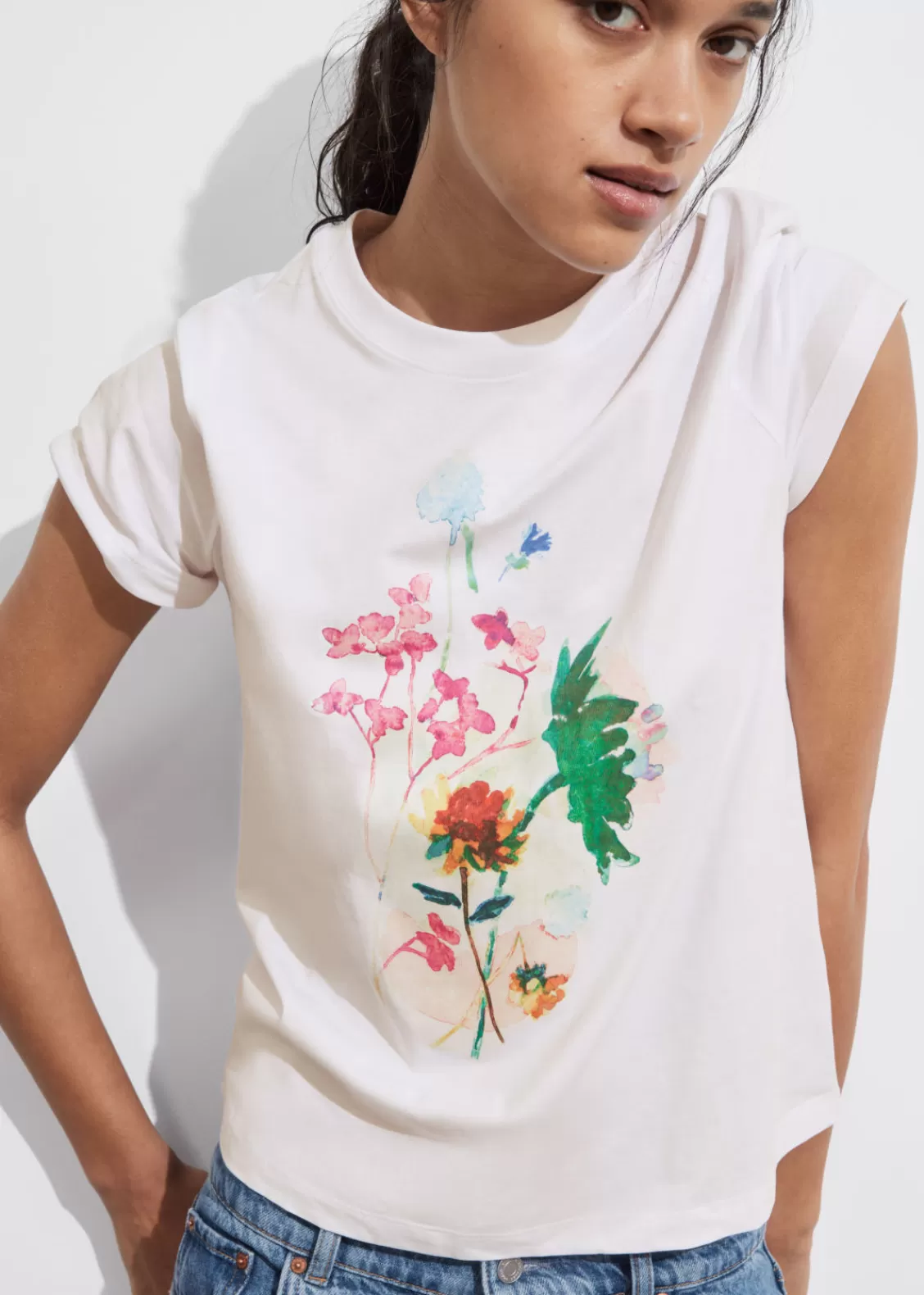 & Other Stories Tops | Floral Print Jersey T-Shirt White Floral Print