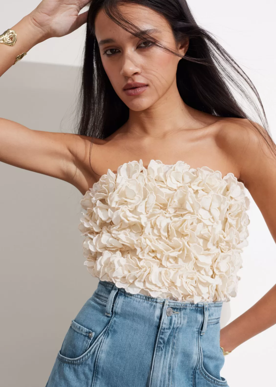 & Other Stories Tops | Blouses & Shirts | Floral-Appliqué Bustier Top Cream