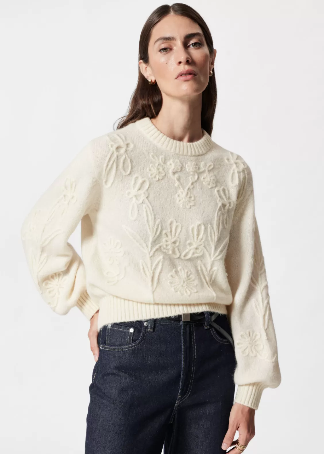 & Other Stories Sweaters & Knits | Floral-Appliqué Knit Sweater Cream