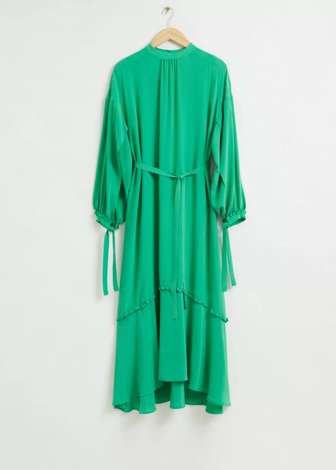 & Other Stories Dresses | Fluid-Fit Wide Sleeve Silk Dress Bright Green