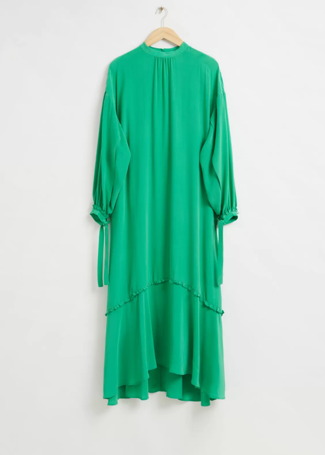 & Other Stories Dresses | Fluid-Fit Wide Sleeve Silk Dress Bright Green