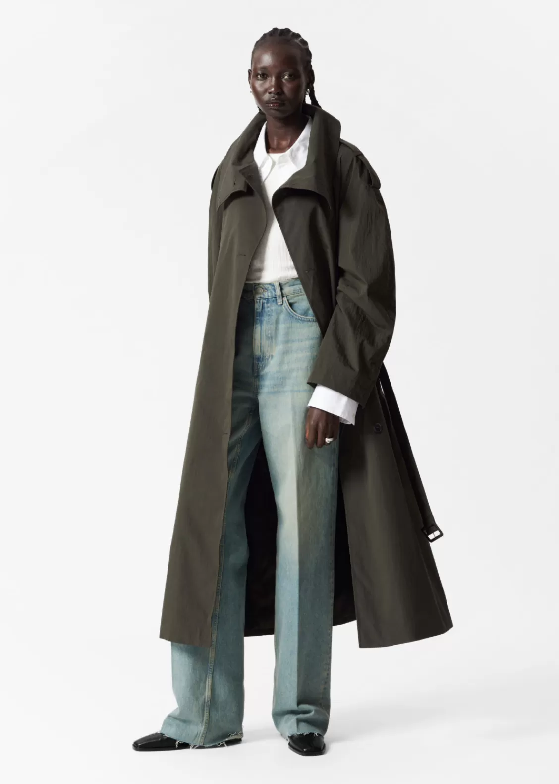 & Other Stories Outerwear | High-Collar Trench Coat Green