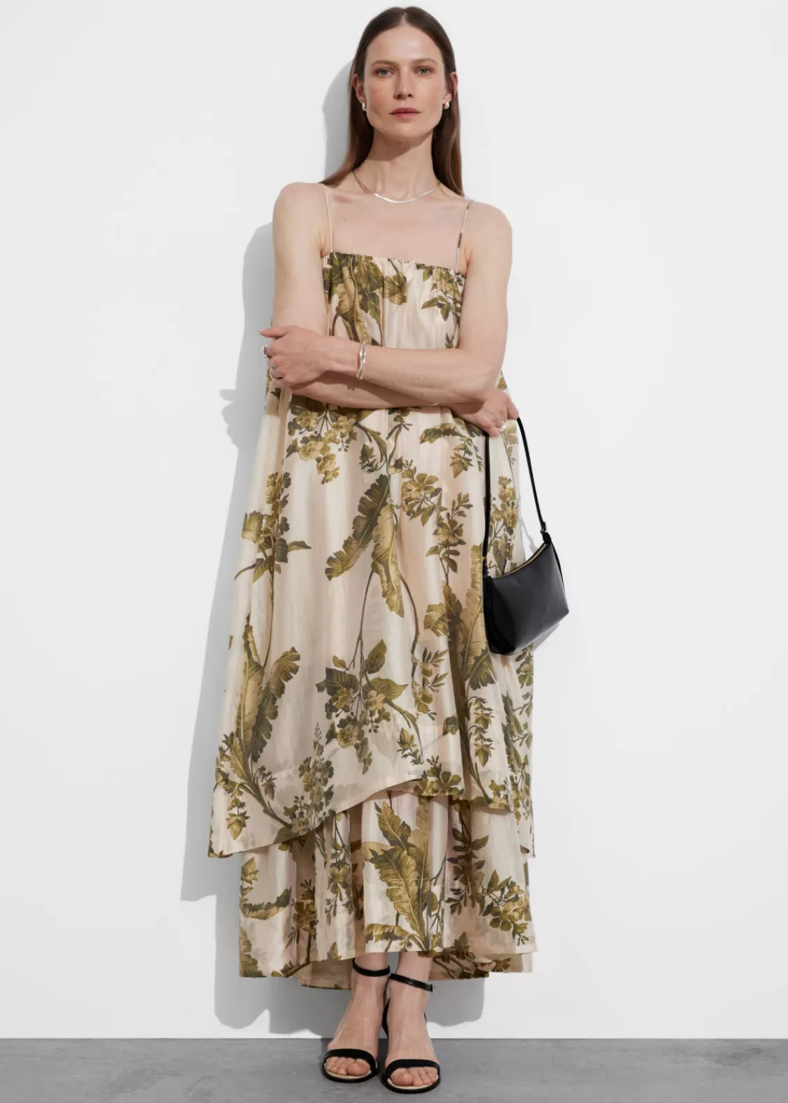 & Other Stories Dresses | Layered Strappy Midi Dress Floral Print