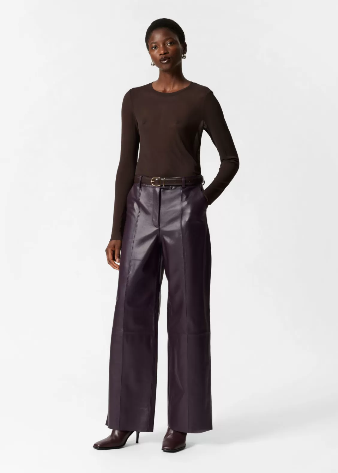 & Other Stories Pants | Leather Trousers Dark Purple