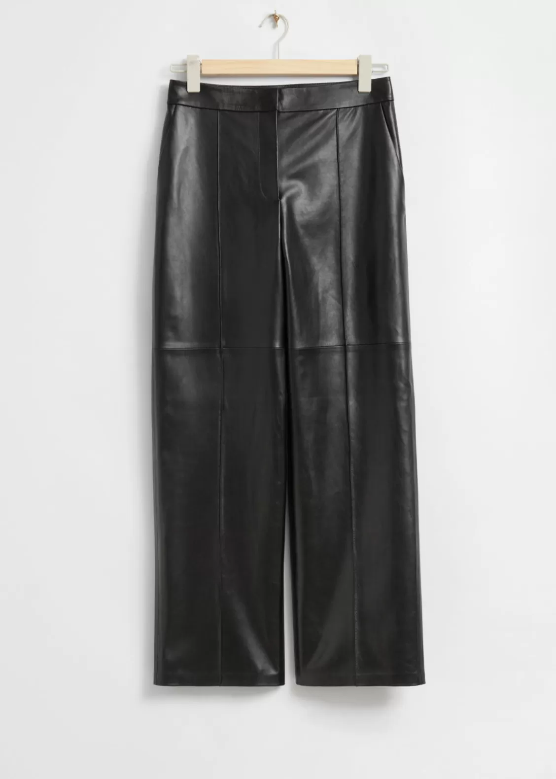 & Other Stories Pants | Leather Wide-Leg Pleated Trousers Black