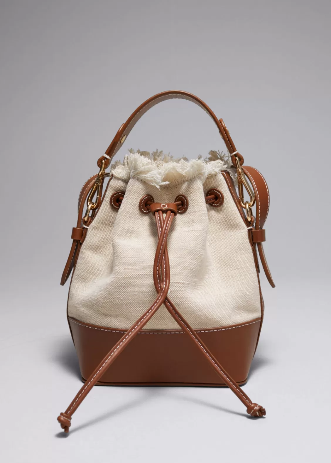 & Other Stories Shoulder Bags | Leather-Trimmed Canvas Bucket Bag Beige