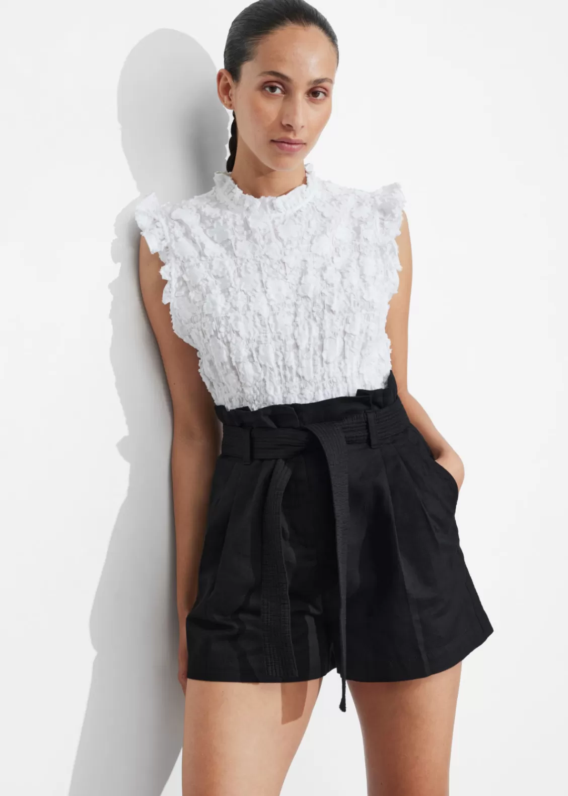 & Other Stories Shorts | Linen-Blend Paperbag Shorts Black