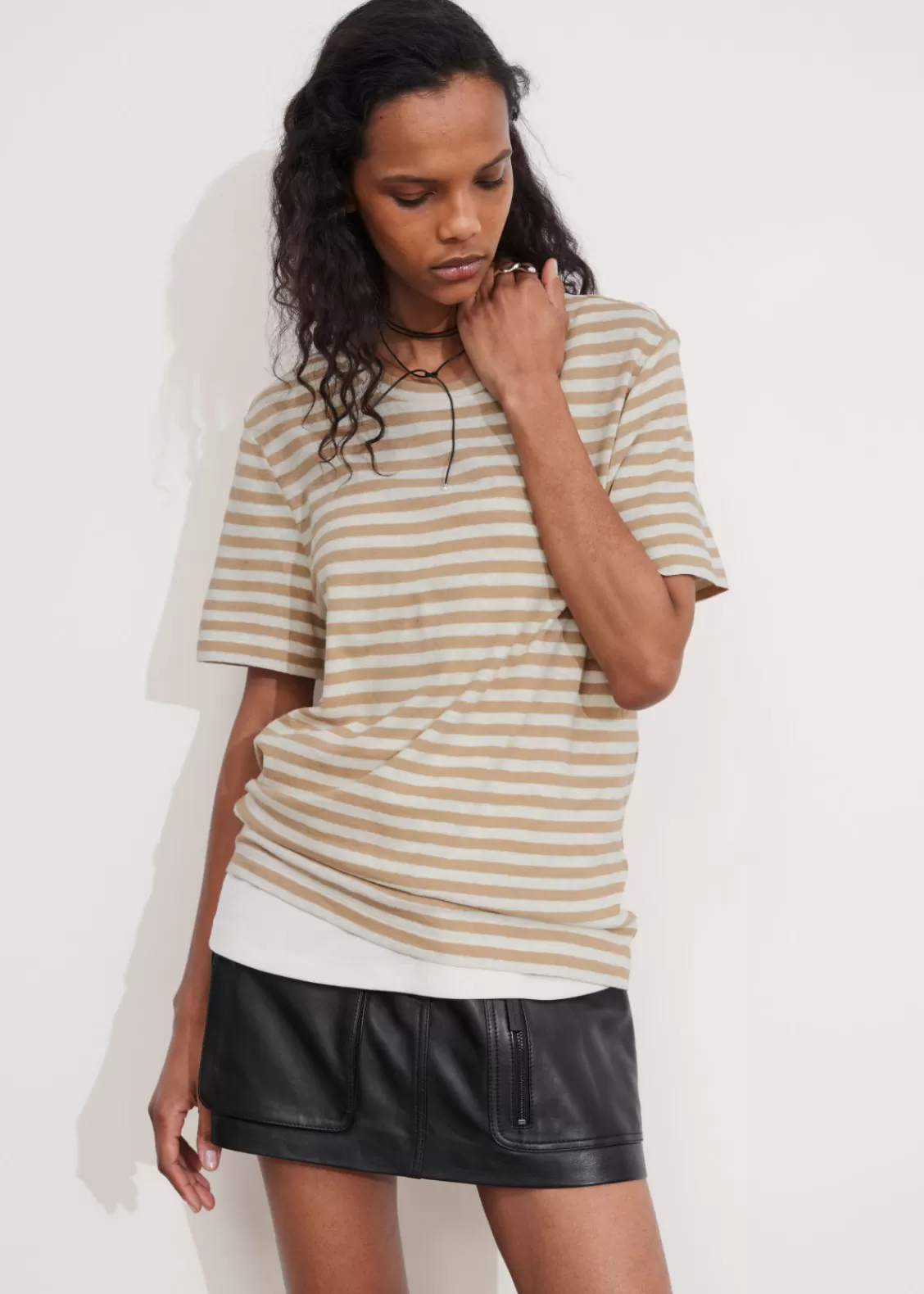 & Other Stories Tops | Linen-Blend T-Shirt Beige/Cream Stripes